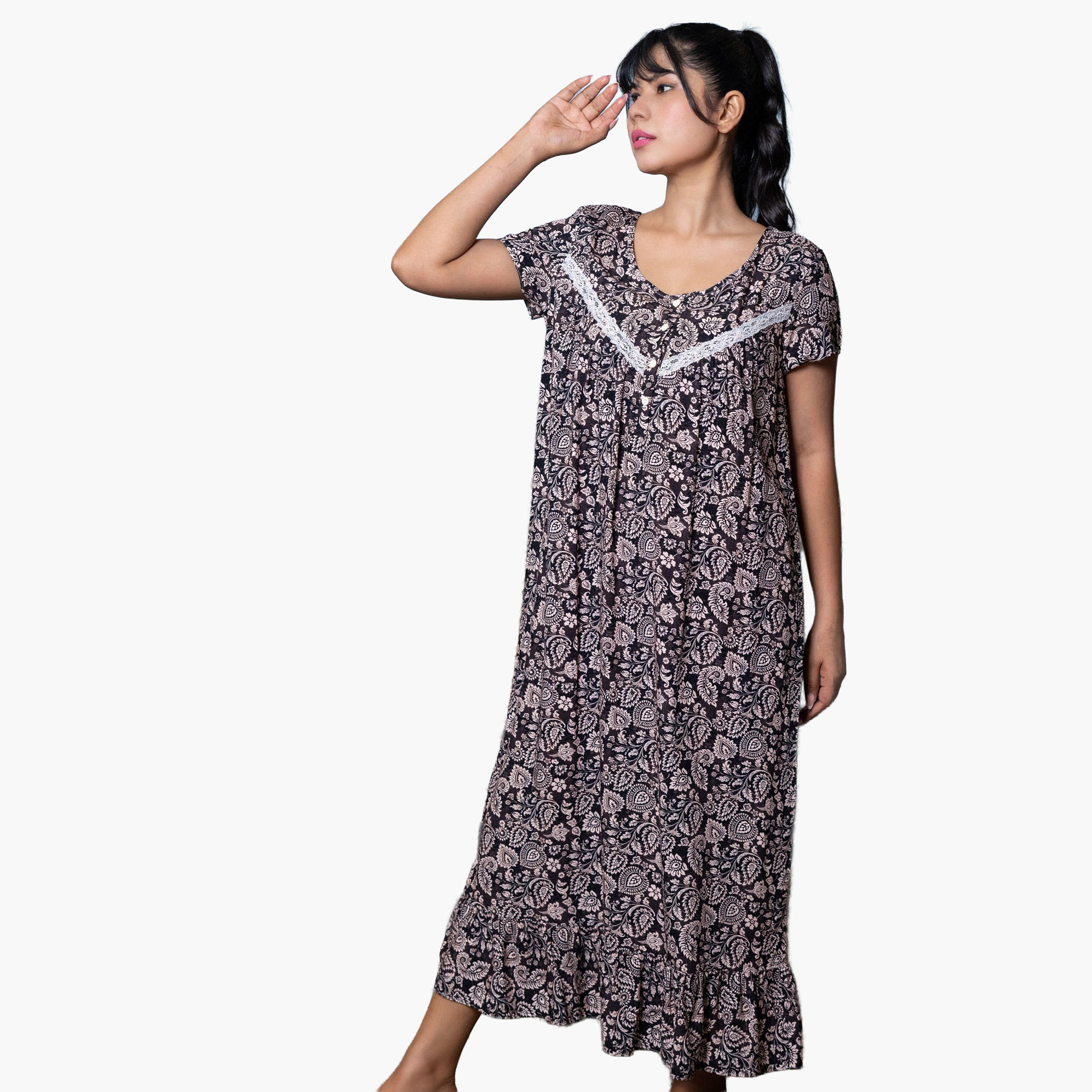 فستان نوم بأكمام قصيرة وطبعات من آدارايا-women-clothing-nightwear-nighties-image-3