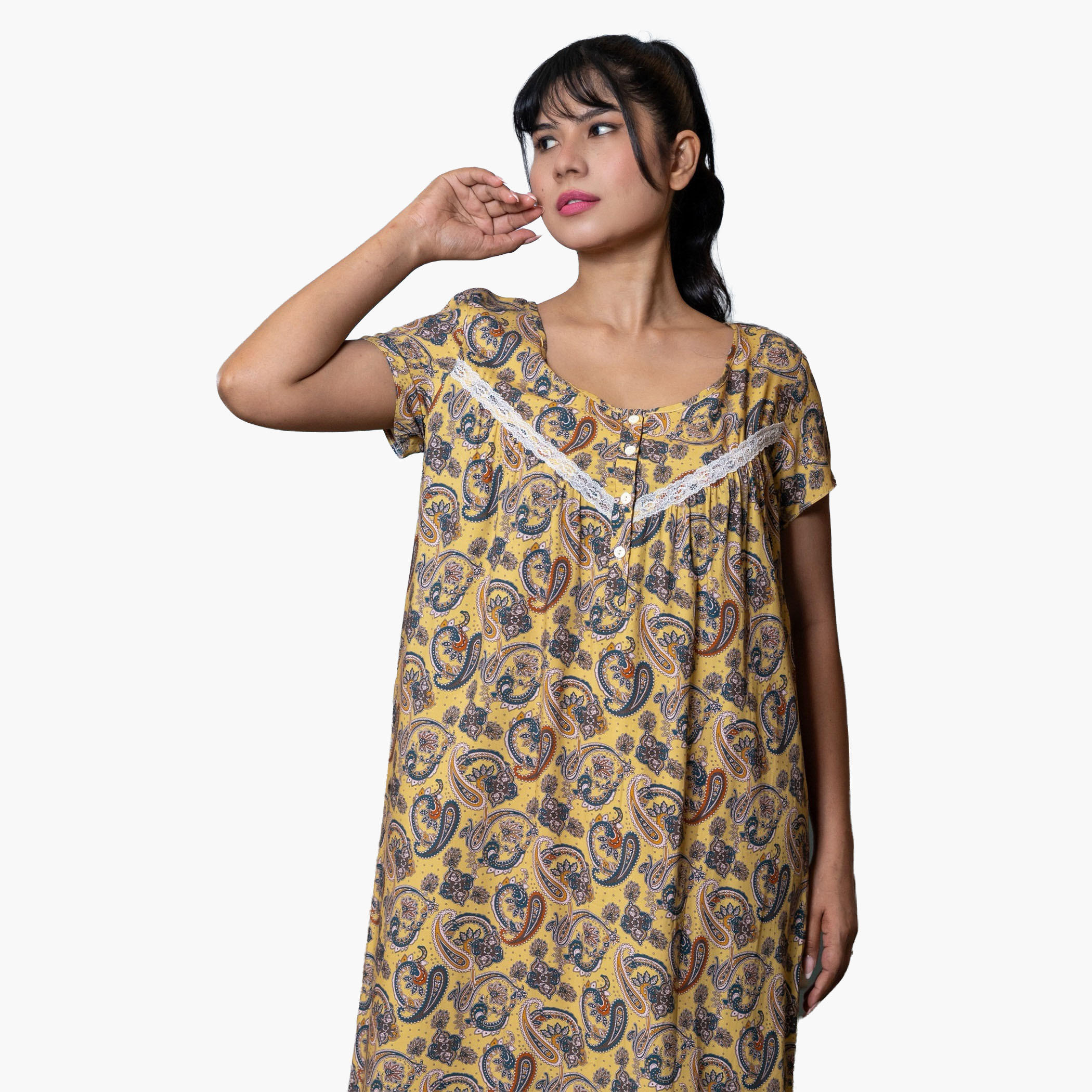قميص نوم بأكمام قصيرة وطبعات من آدارايا-women-clothing-nightwear-nighties-image-1