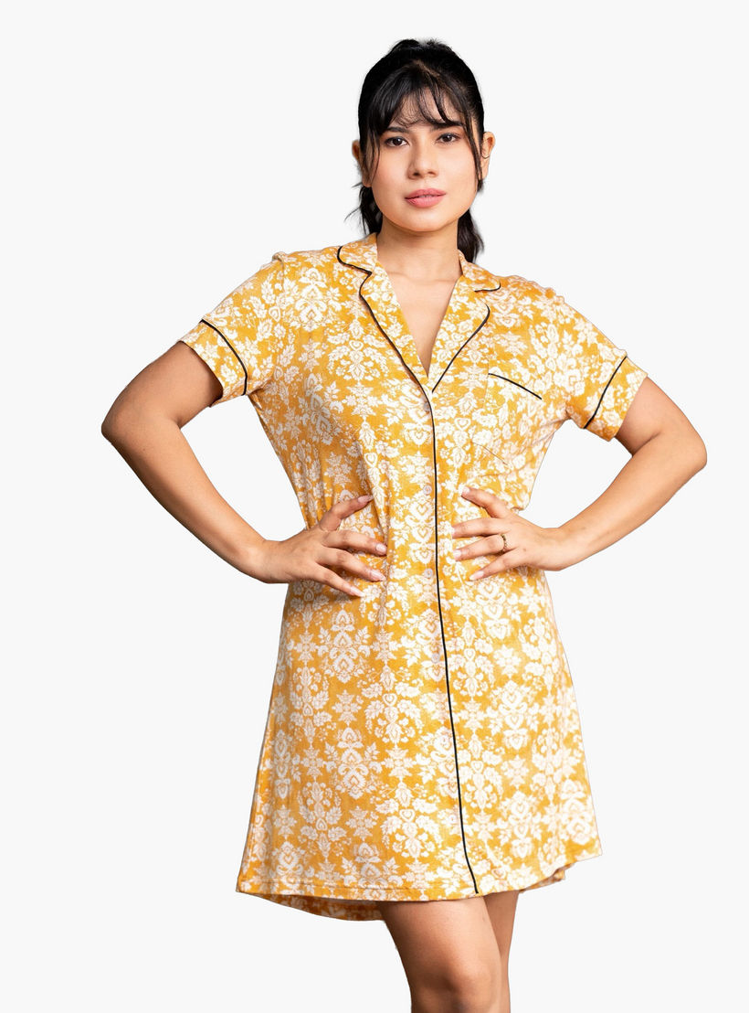 Aadaraya Short Sleepshirt Short Sleeves Floral Print-women-clothing-nightwear-nighties-image-1