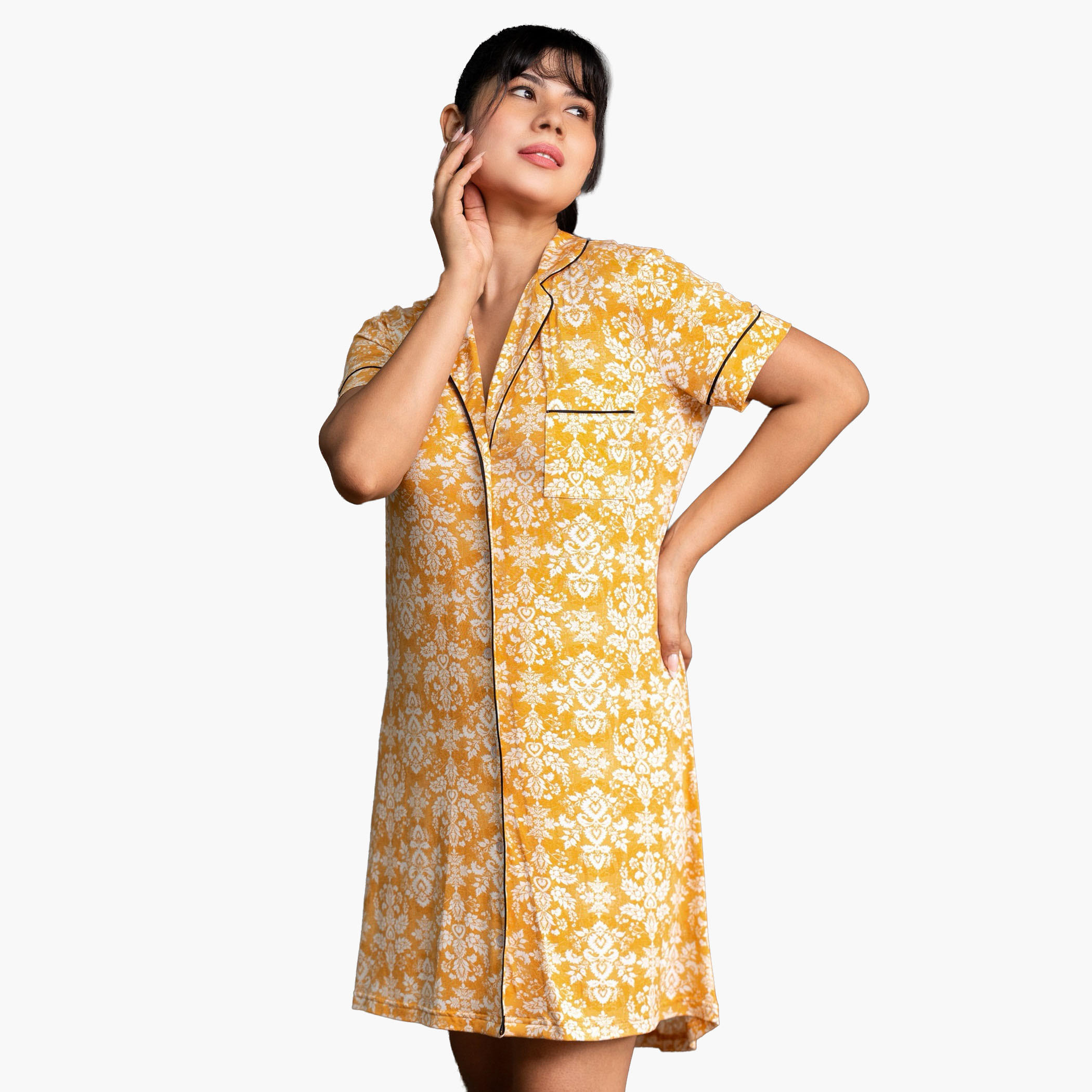 Aadaraya Short Sleepshirt Short Sleeves Floral Print-women-clothing-nightwear-nighties-image-4