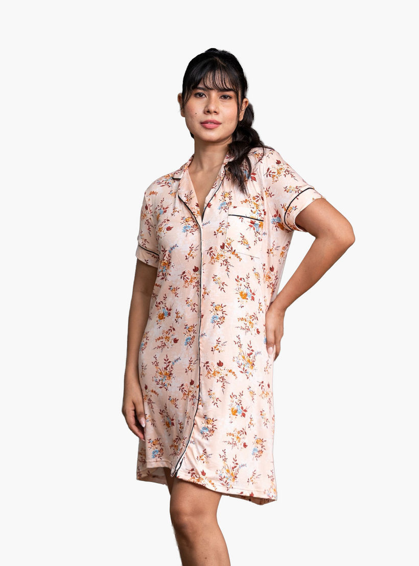 Aadaraya Short Sleepshirt Short Sleeves Floral Print-women-clothing-nightwear-nighties-image-1