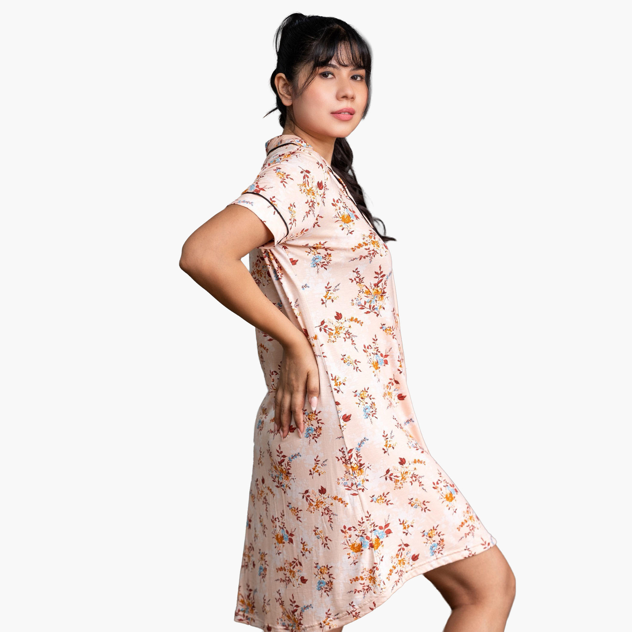 Aadaraya Short Sleepshirt Short Sleeves Floral Print-women-clothing-nightwear-nighties-image-3