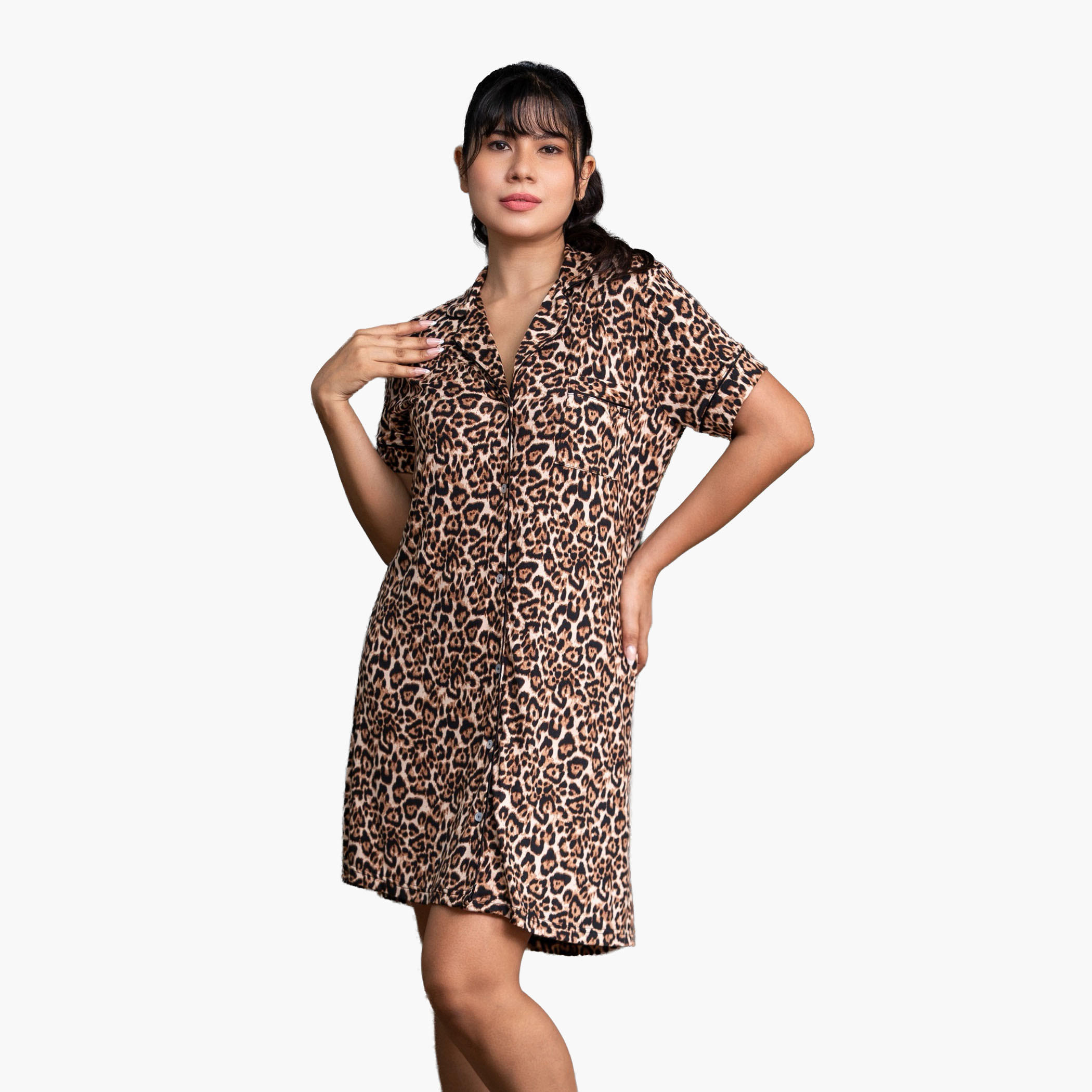 Aadaraya Short Sleepshirt Short Sleeves Animal Print-women-clothing-nightwear-nighties-image-1