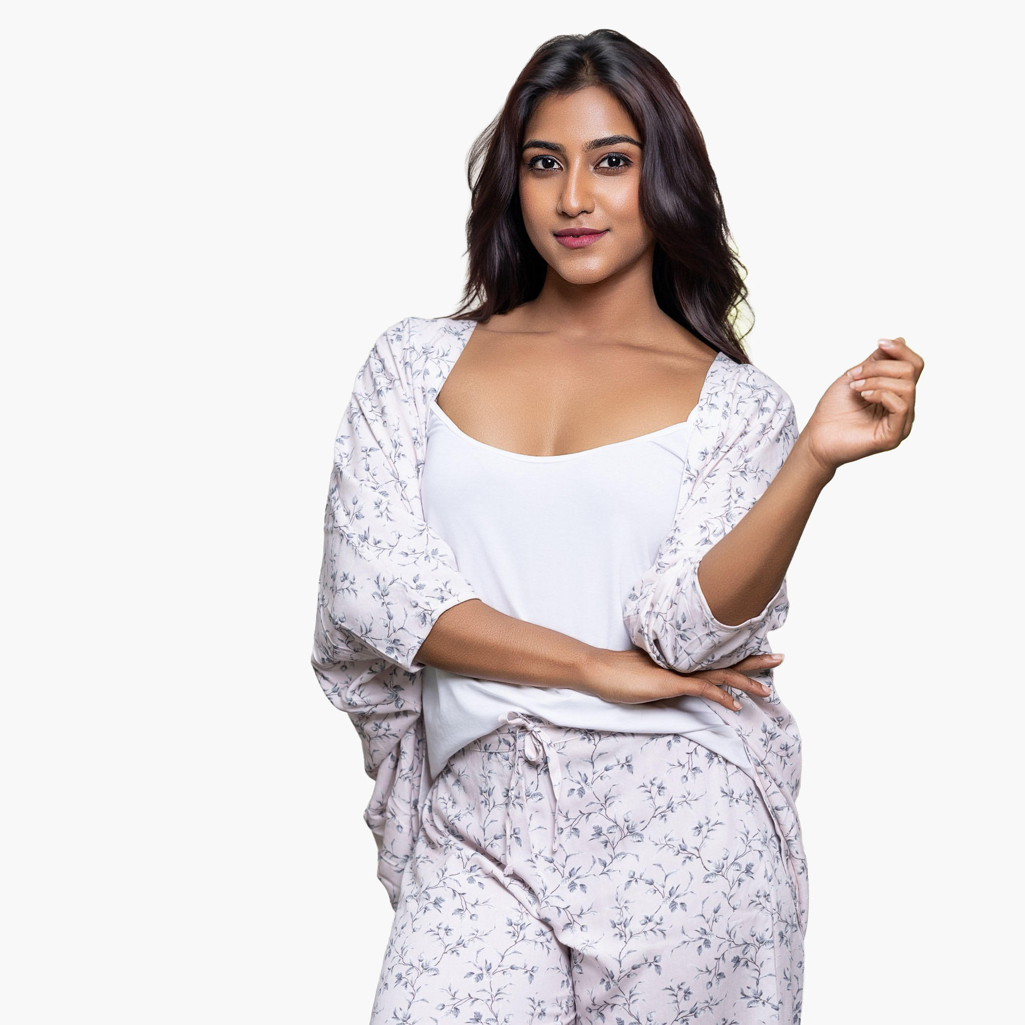 طقم بيجاما كيمونو مع بلوزة كامي وبنطلون من آدارايا-women-clothing-nightwear-pyjamas-longsets-image-4