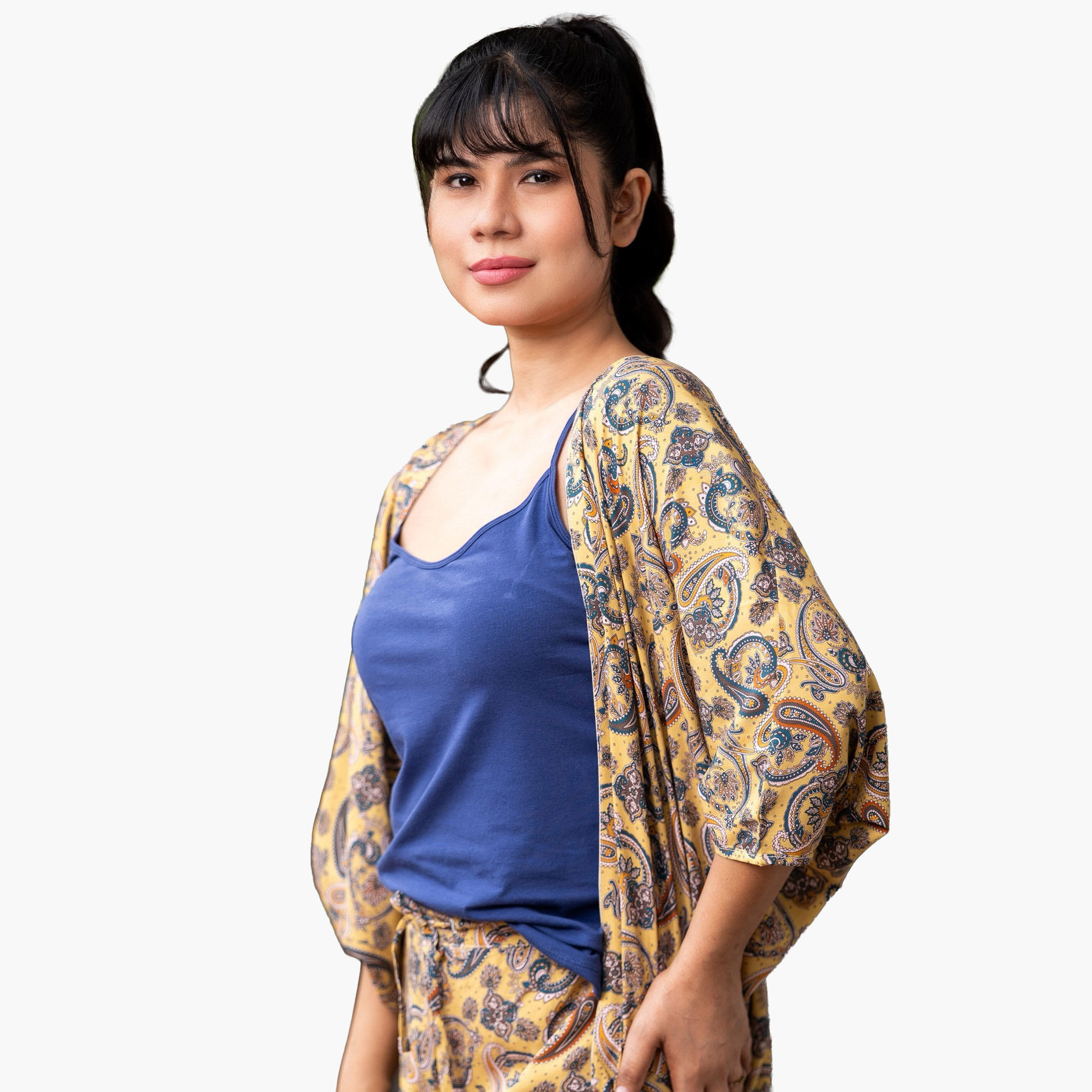 طقم بيجاما كيمونو مع بلوزة كامي وبنطلون من آدارايا-women-clothing-nightwear-pyjamas-longsets-image-2