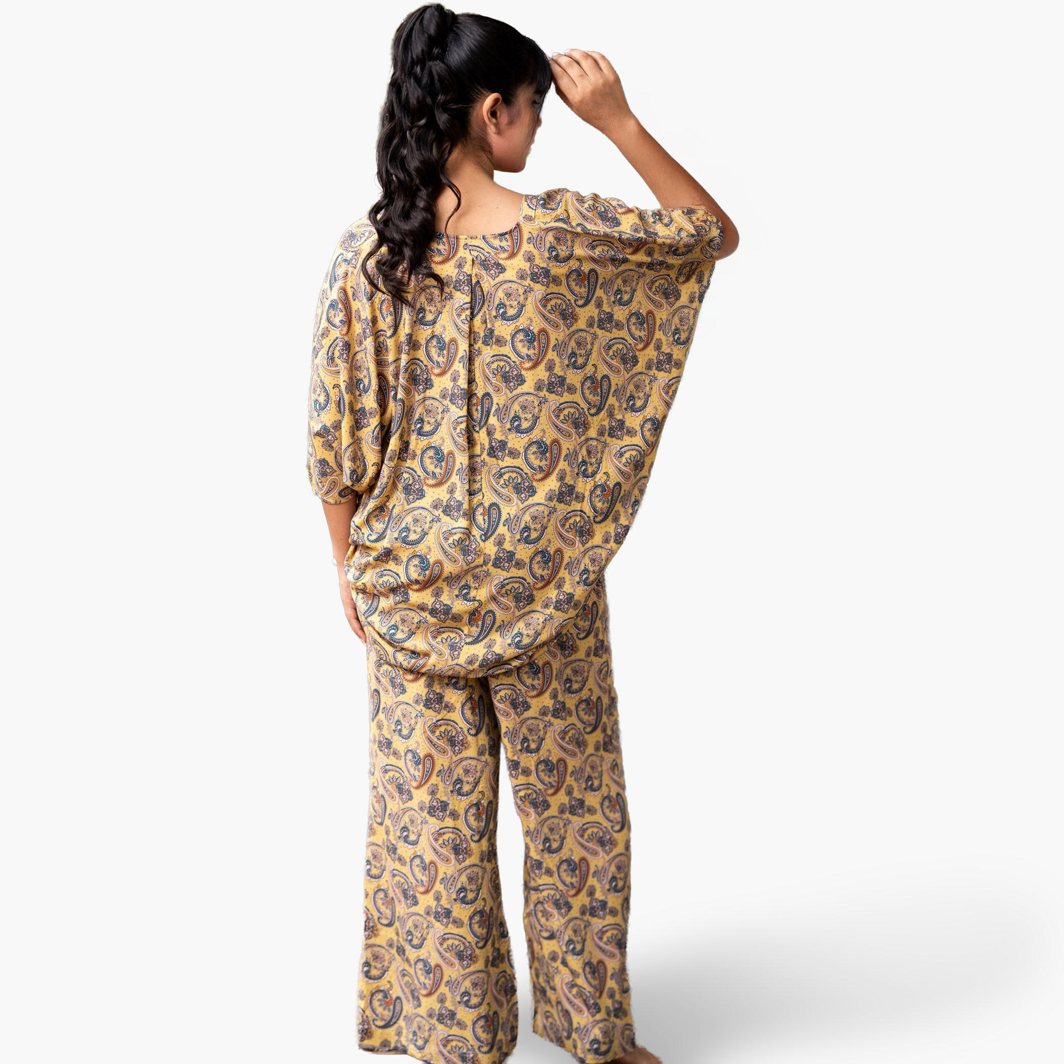 طقم بيجاما كيمونو مع بلوزة كامي وبنطلون من آدارايا-women-clothing-nightwear-pyjamas-longsets-image-3