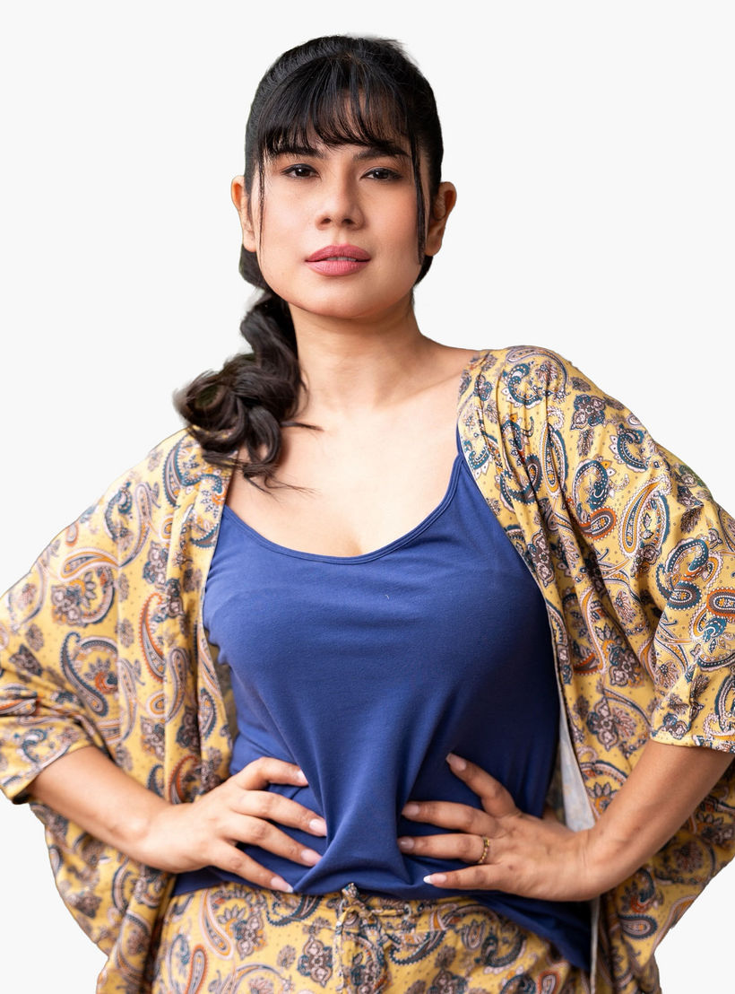 طقم بيجاما كيمونو مع بلوزة كامي وبنطلون من آدارايا-women-clothing-nightwear-pyjamas-longsets-image-4