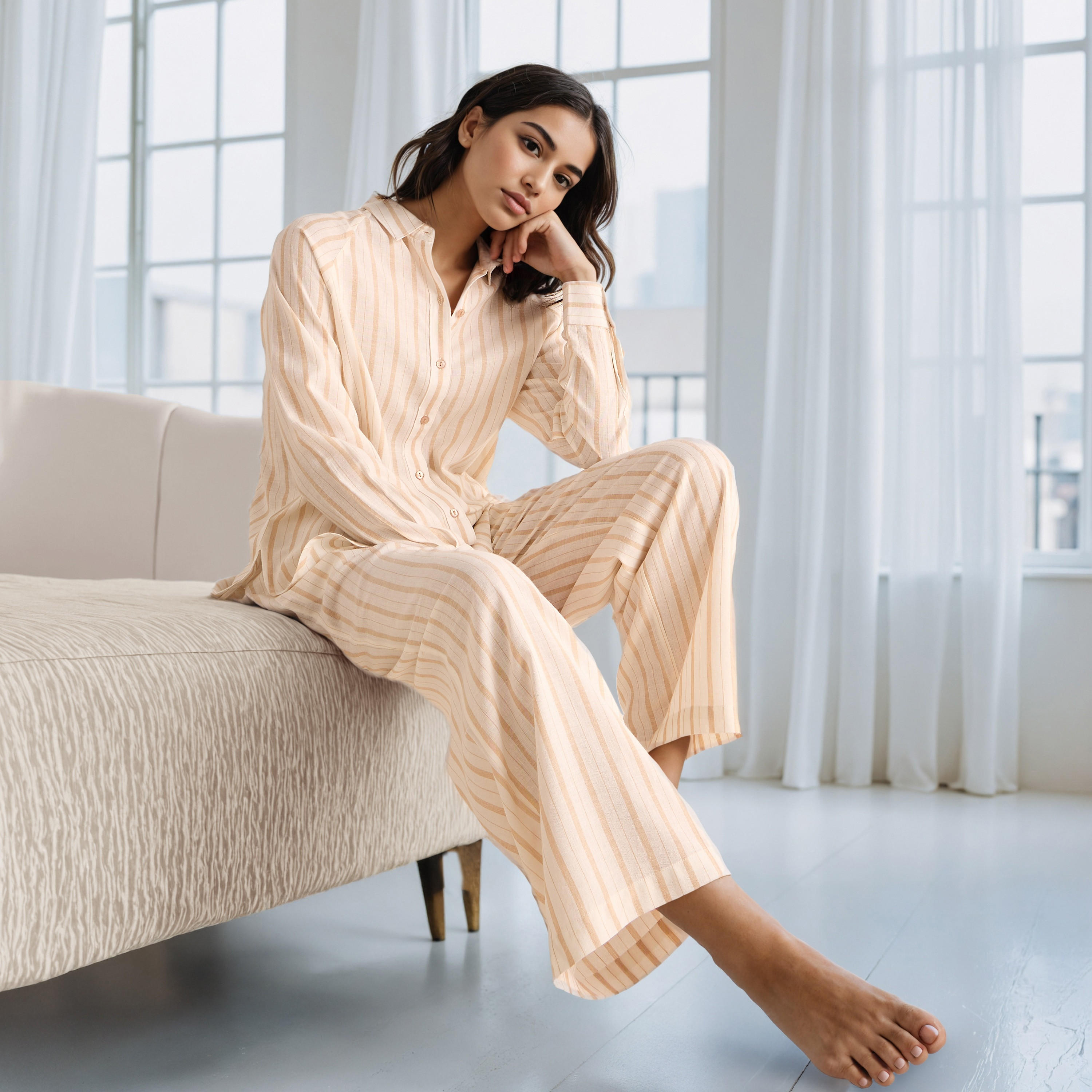 طقم بيجاما بنطلون وقميص بأزرار-women-clothing-nightwear-pyjamas-longsets-image-1