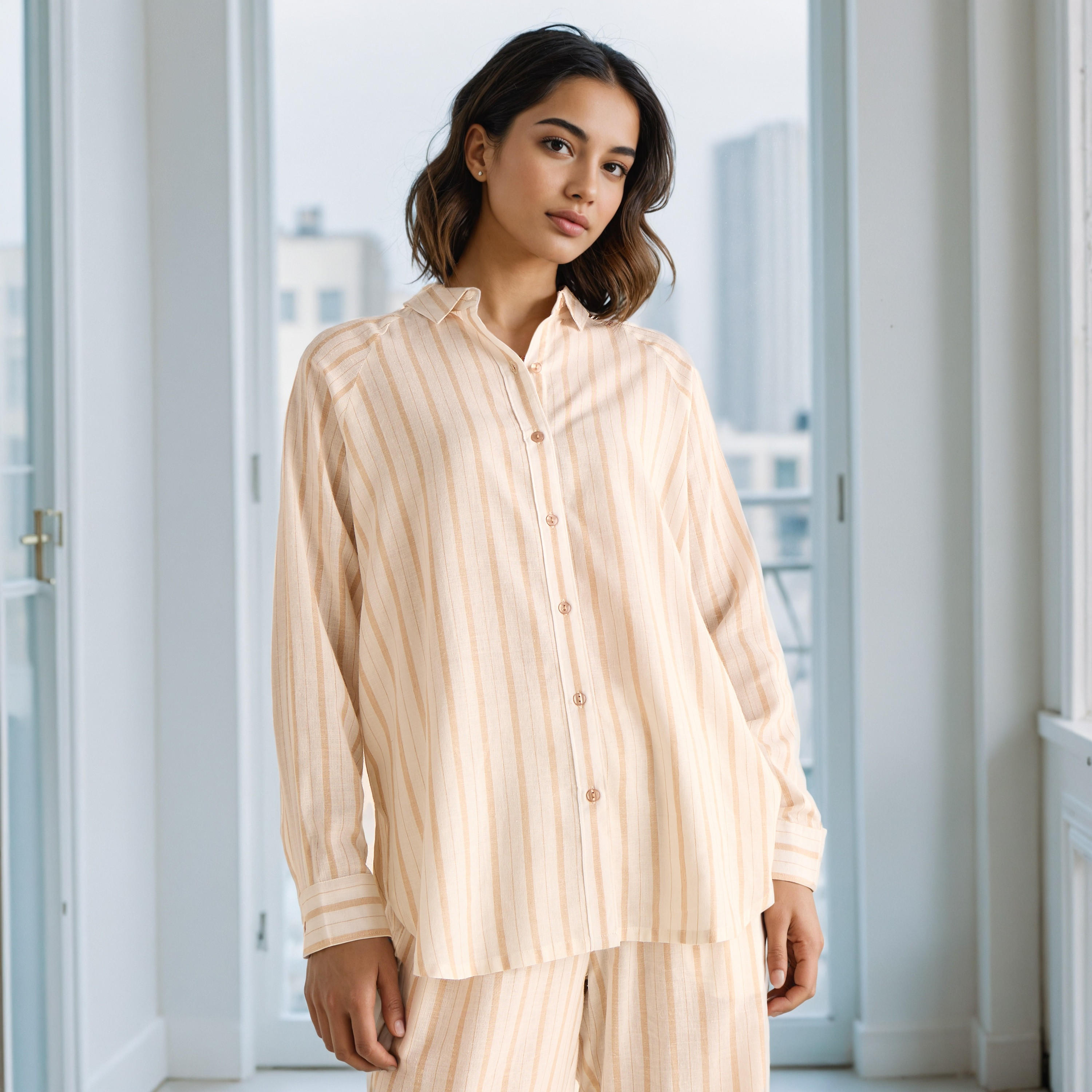 طقم بيجاما بنطلون وقميص بأزرار-women-clothing-nightwear-pyjamas-longsets-image-3