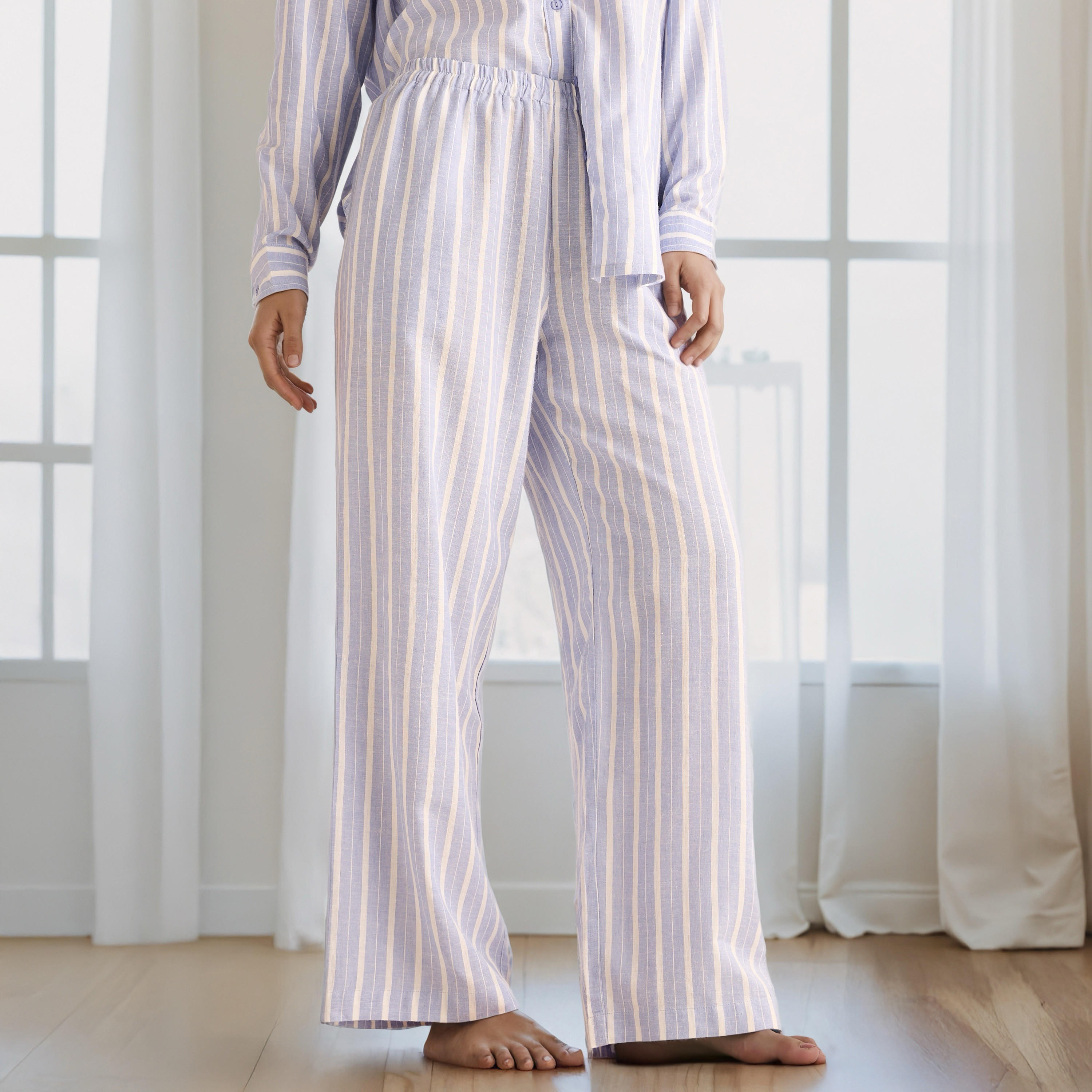 Pyjama Set Button-Down Linen Blend Shirt & Trousers-women-clothing-nightwear-pyjamas-longsets-image-4