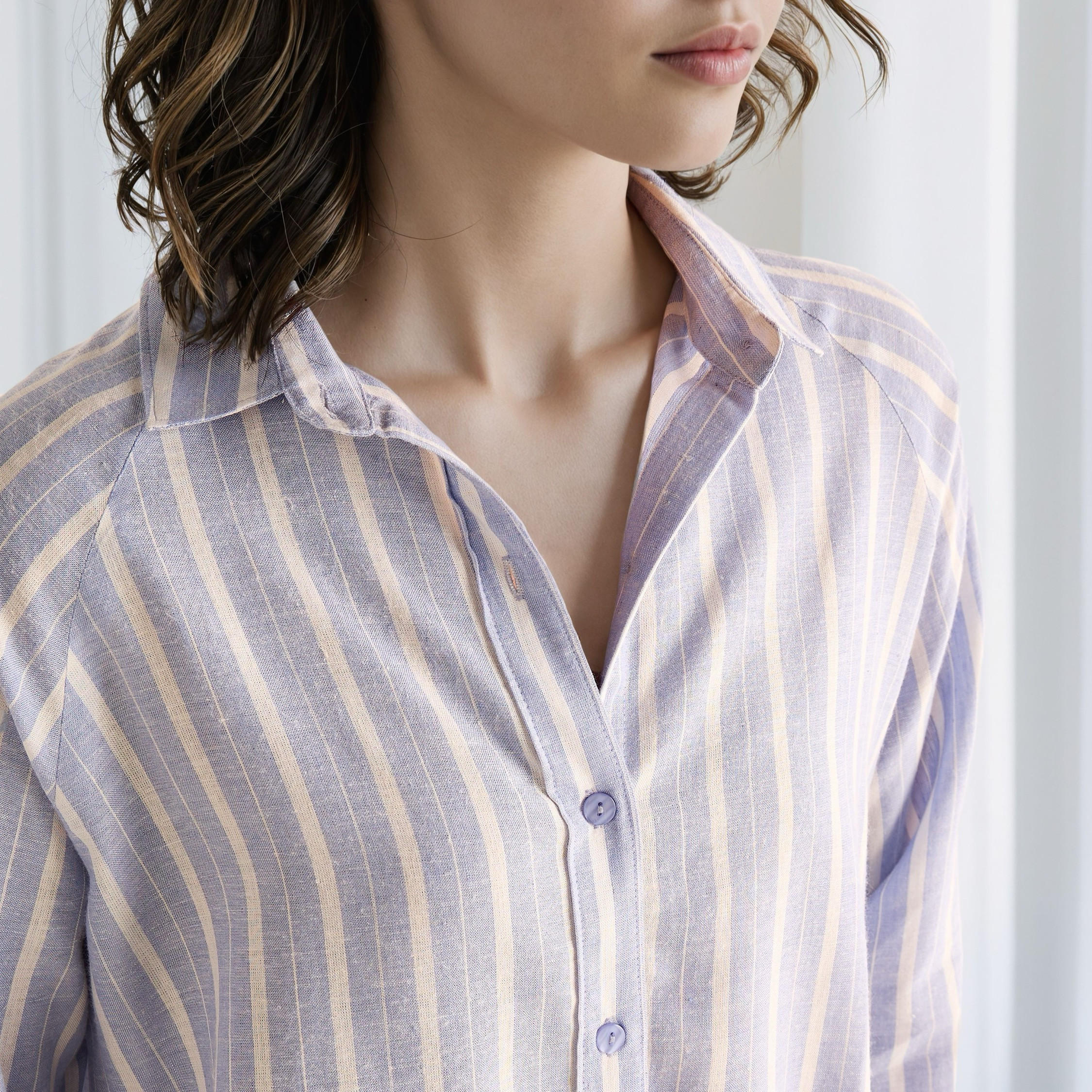 Pyjama Set Button-Down Linen Blend Shirt & Trousers-women-clothing-nightwear-pyjamas-longsets-image-5