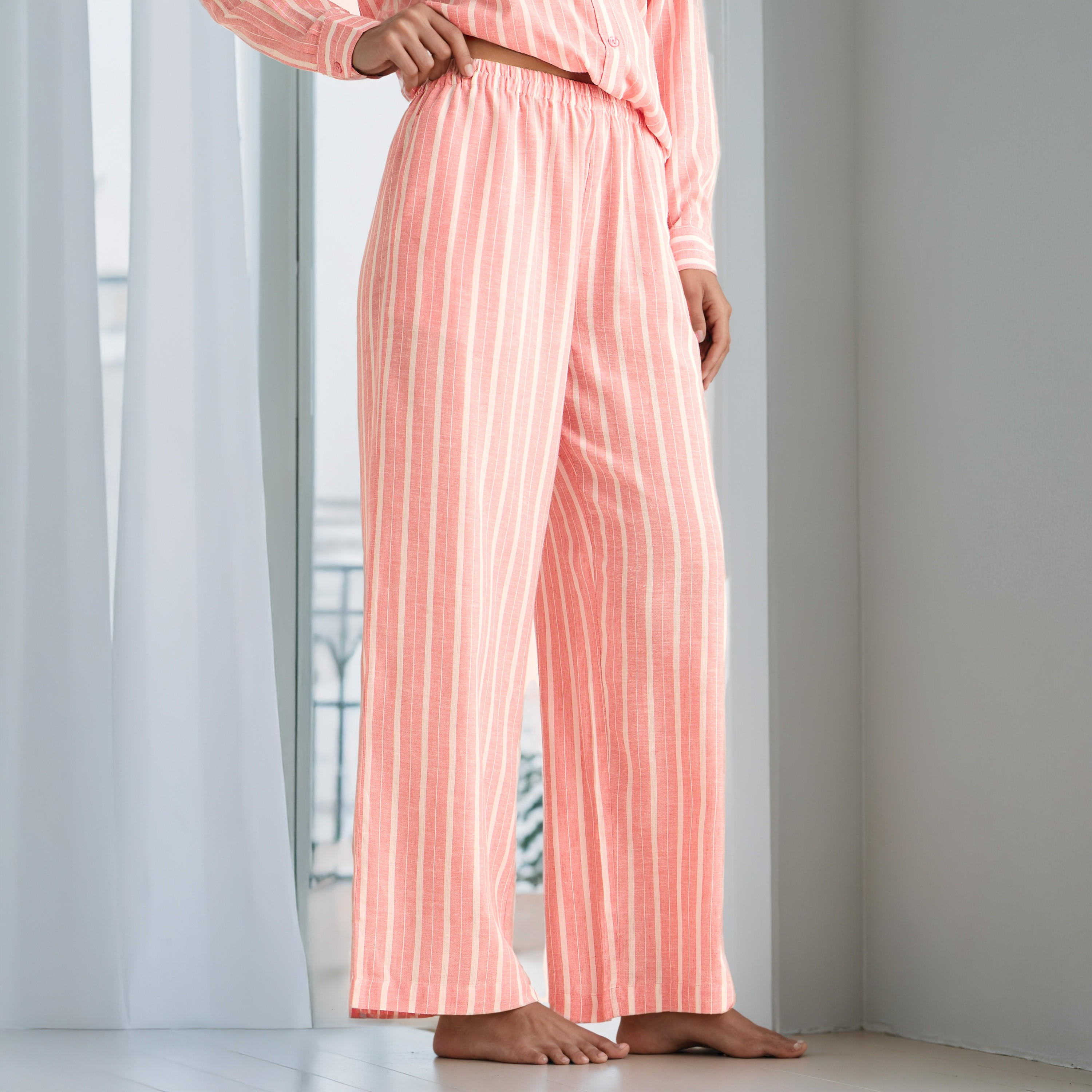 Pyjama Set Button-Down Linen Blend Shirt & Trousers-women-clothing-nightwear-pyjamas-longsets-image-7