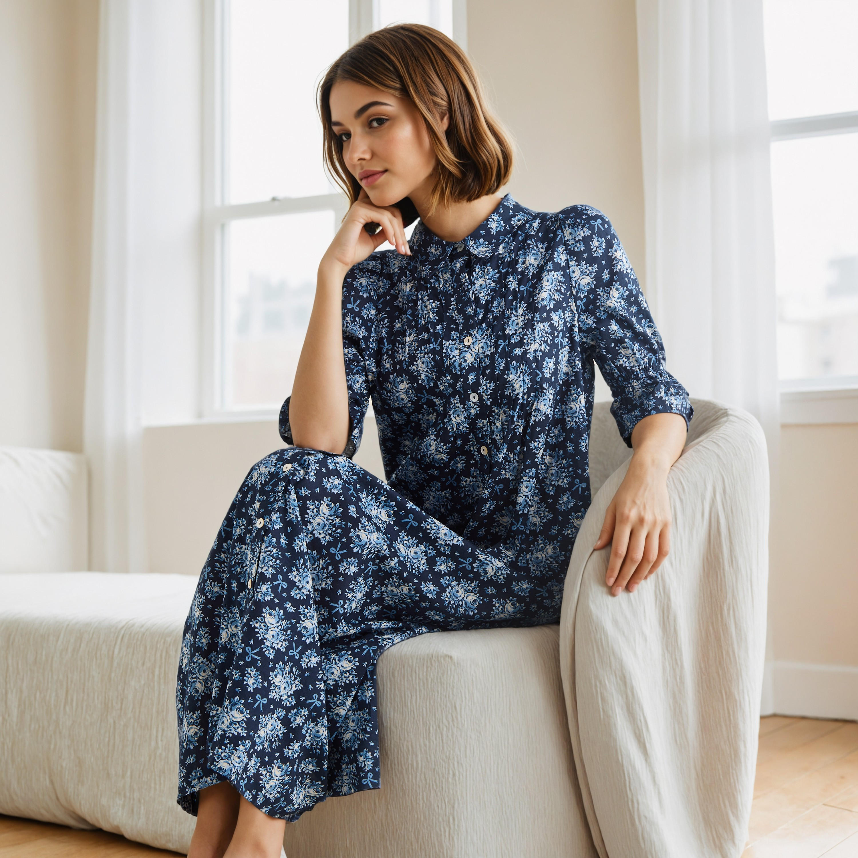 Floral Print Cotton Night Dress-women-clothing-nightwear-nighties-image-1