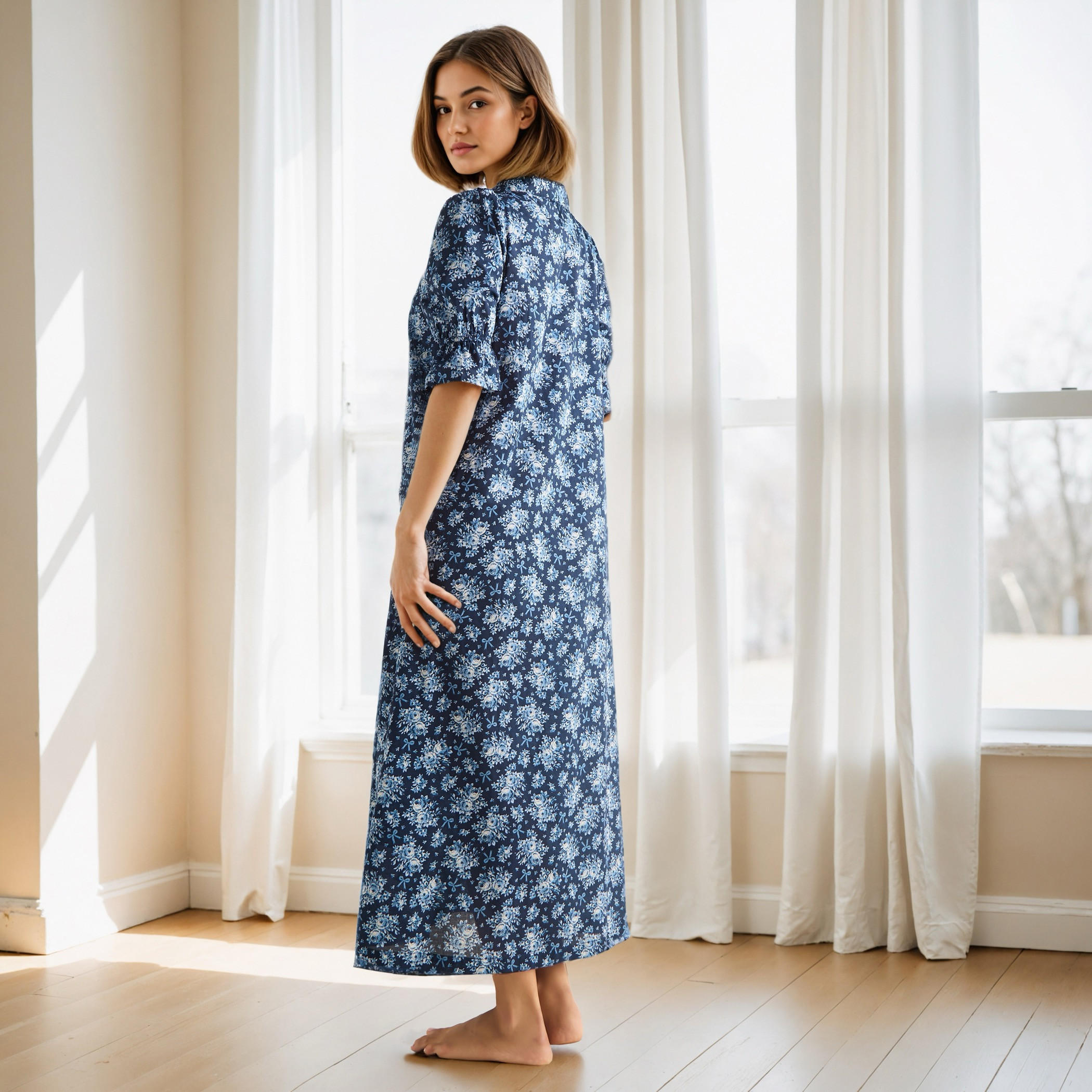 Floral Print Cotton Night Dress-women-clothing-nightwear-nighties-image-2