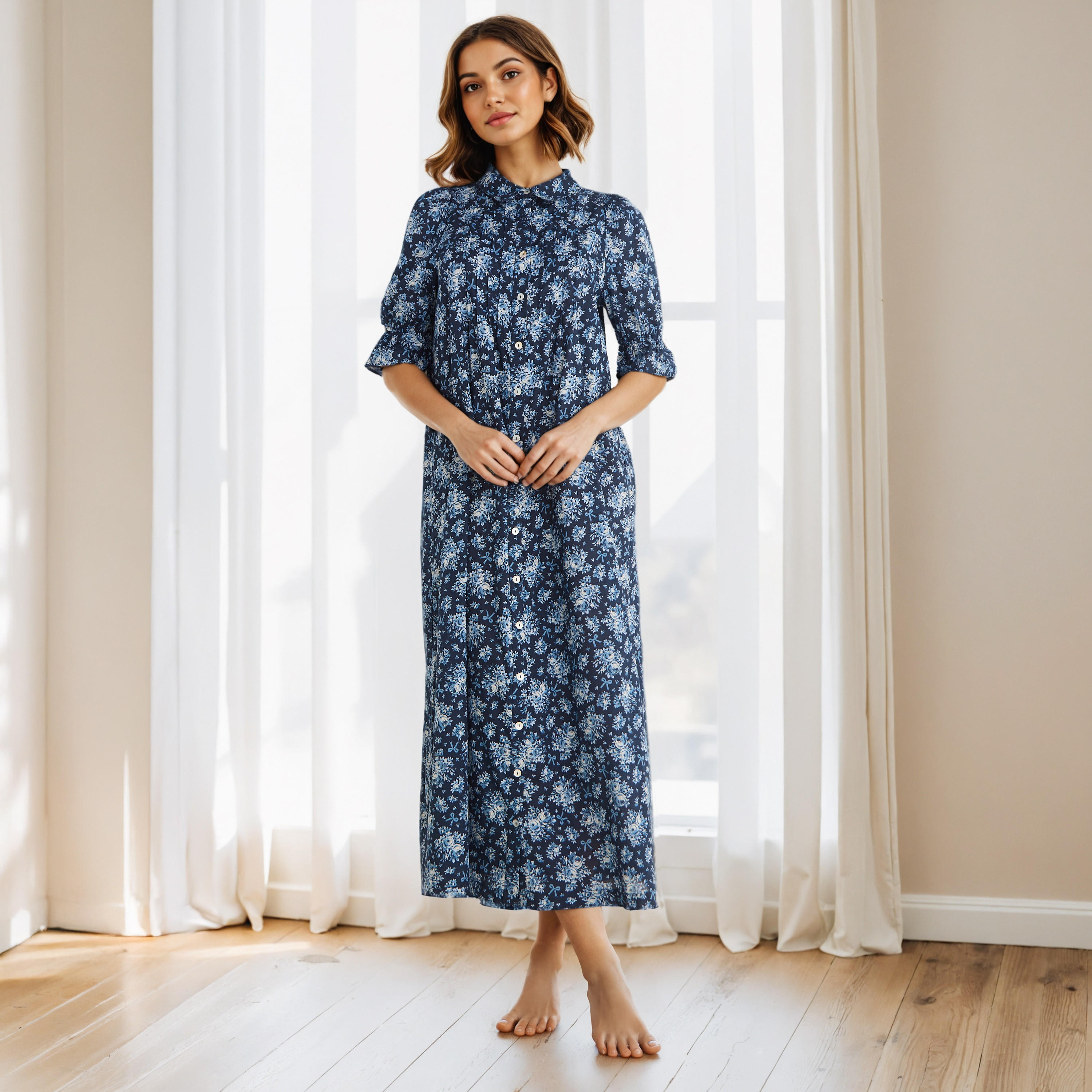 Floral Print Cotton Night Dress-women-clothing-nightwear-nighties-image-5