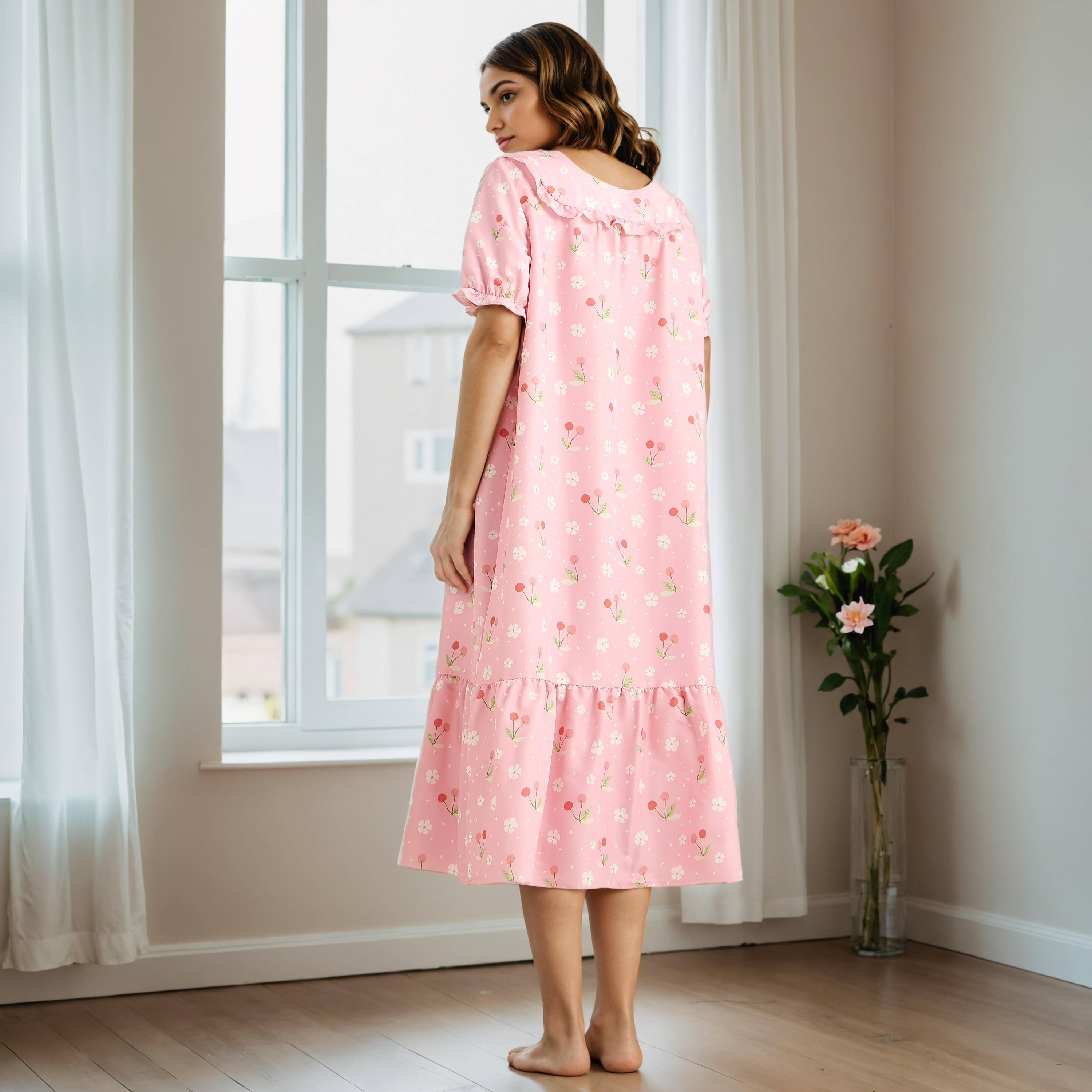 Floral Print Square Neck Night Dress-women-clothing-nightwear-nighties-image-3