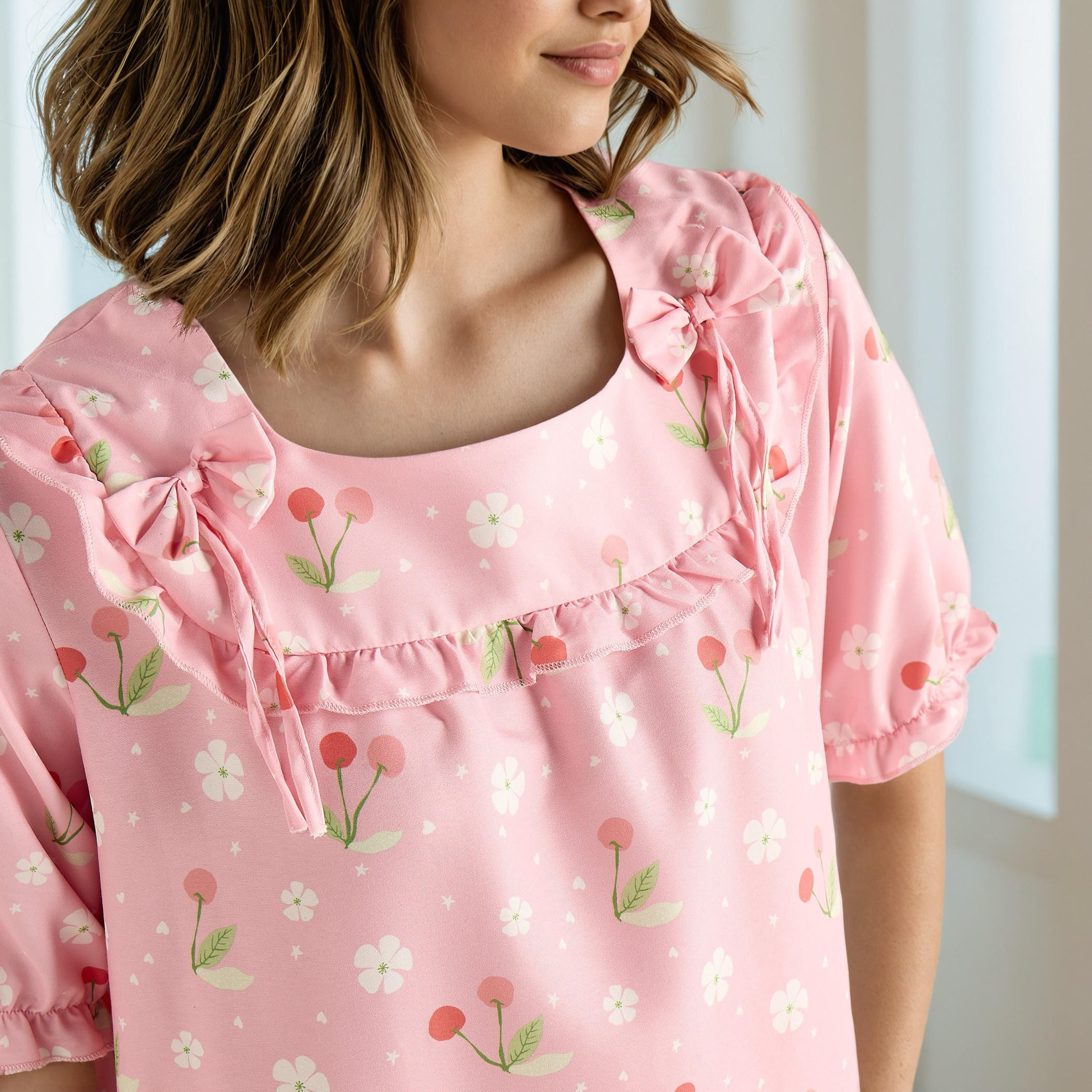 Floral Print Square Neck Night Dress-women-clothing-nightwear-nighties-image-4