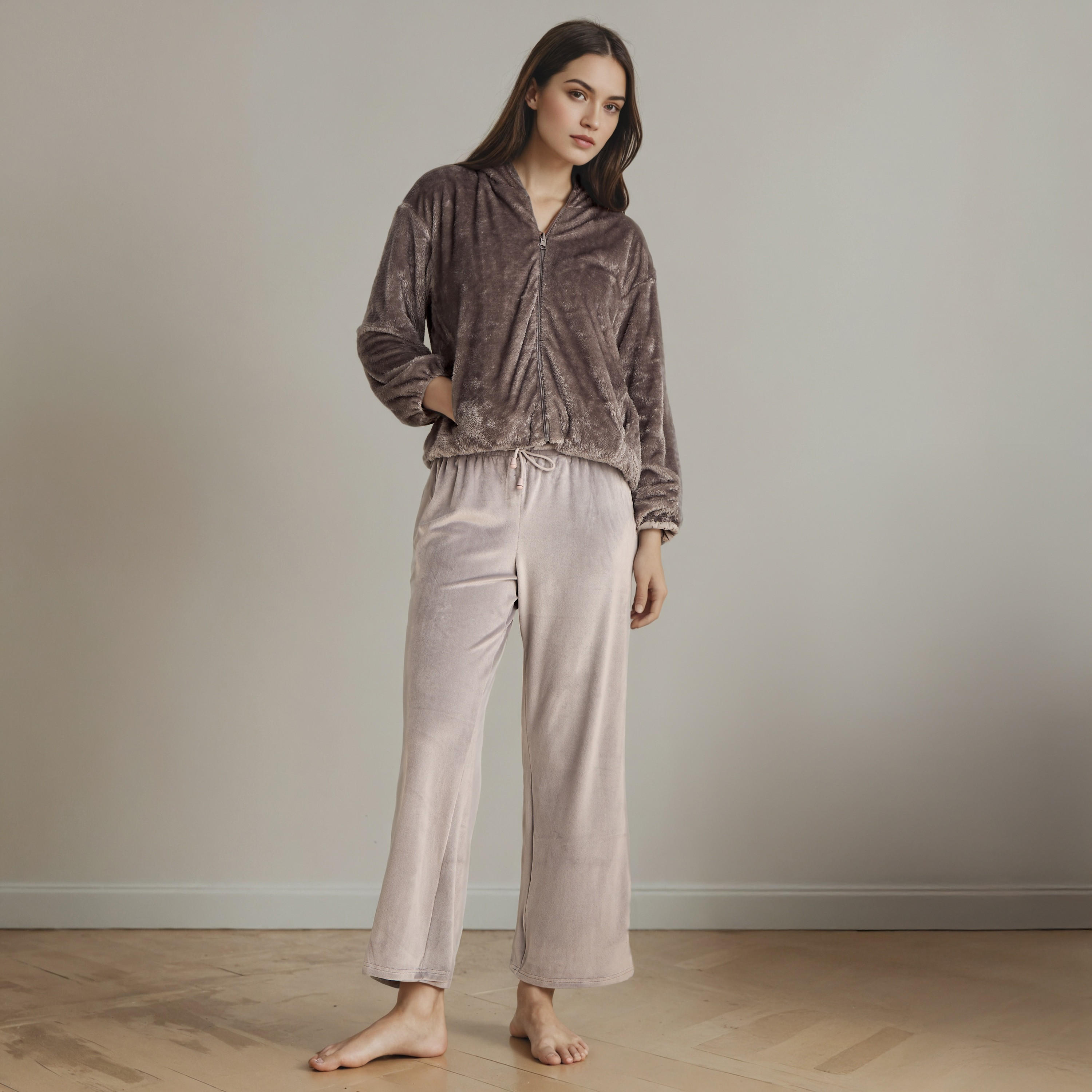 طقم بيجاما مخملي بارز الملمس-women-clothing-nightwear-pyjamas-longsets-image-1