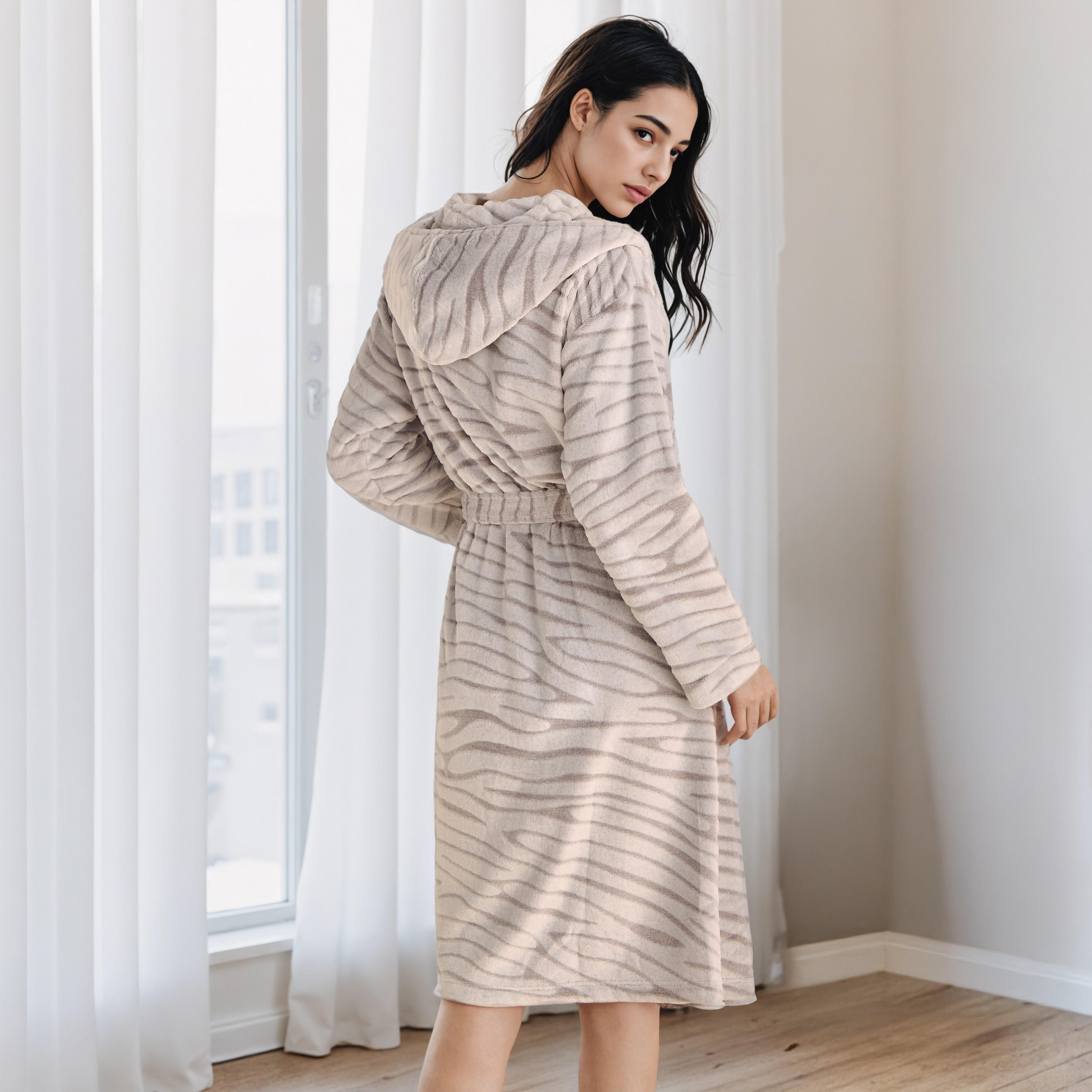 روب نوم بقبعة وجيوب وطبعات حيوانات-women-clothing-nightwear-robes-image-2
