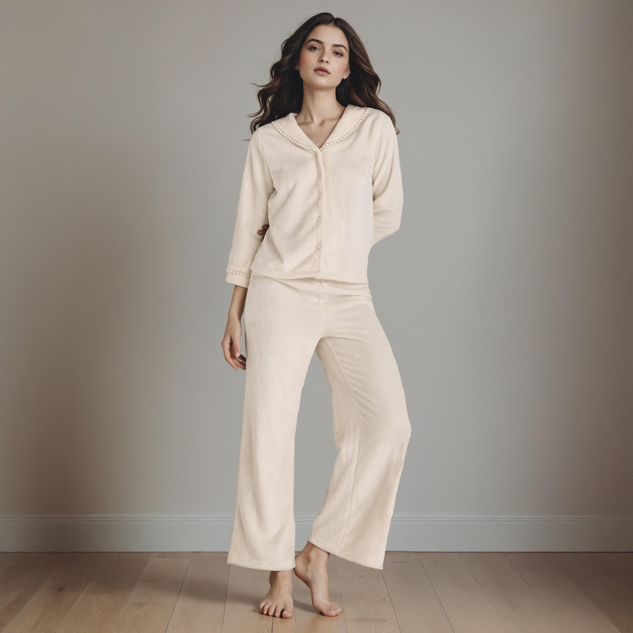 طقم بيجاما بارز الملمس-women-clothing-nightwear-pyjamas-longsets-image-1