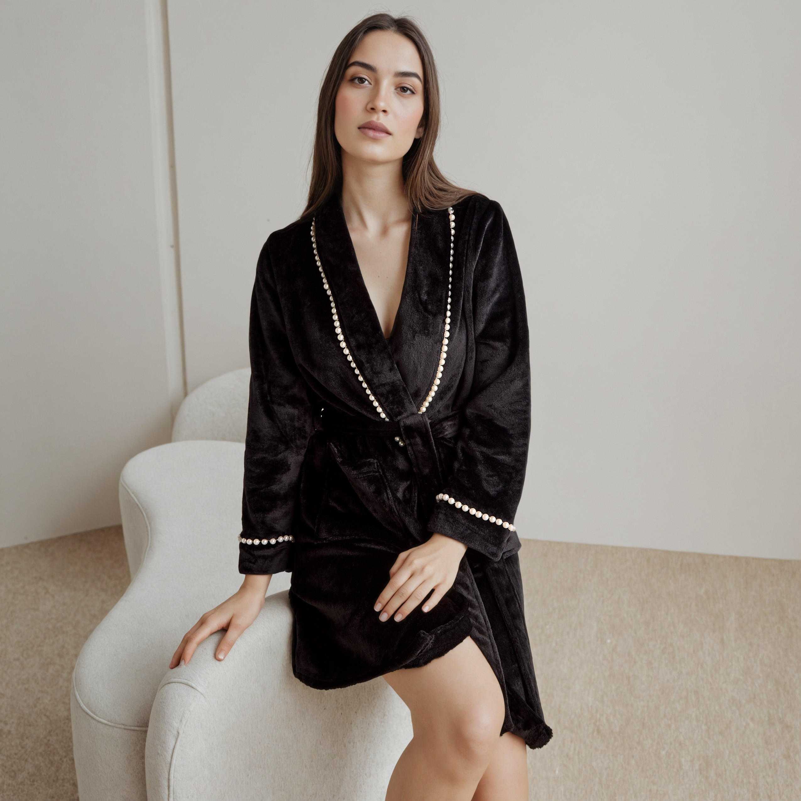 Plush Pearl Trim Night Robe-women-clothing-nightwear-robes-image-1