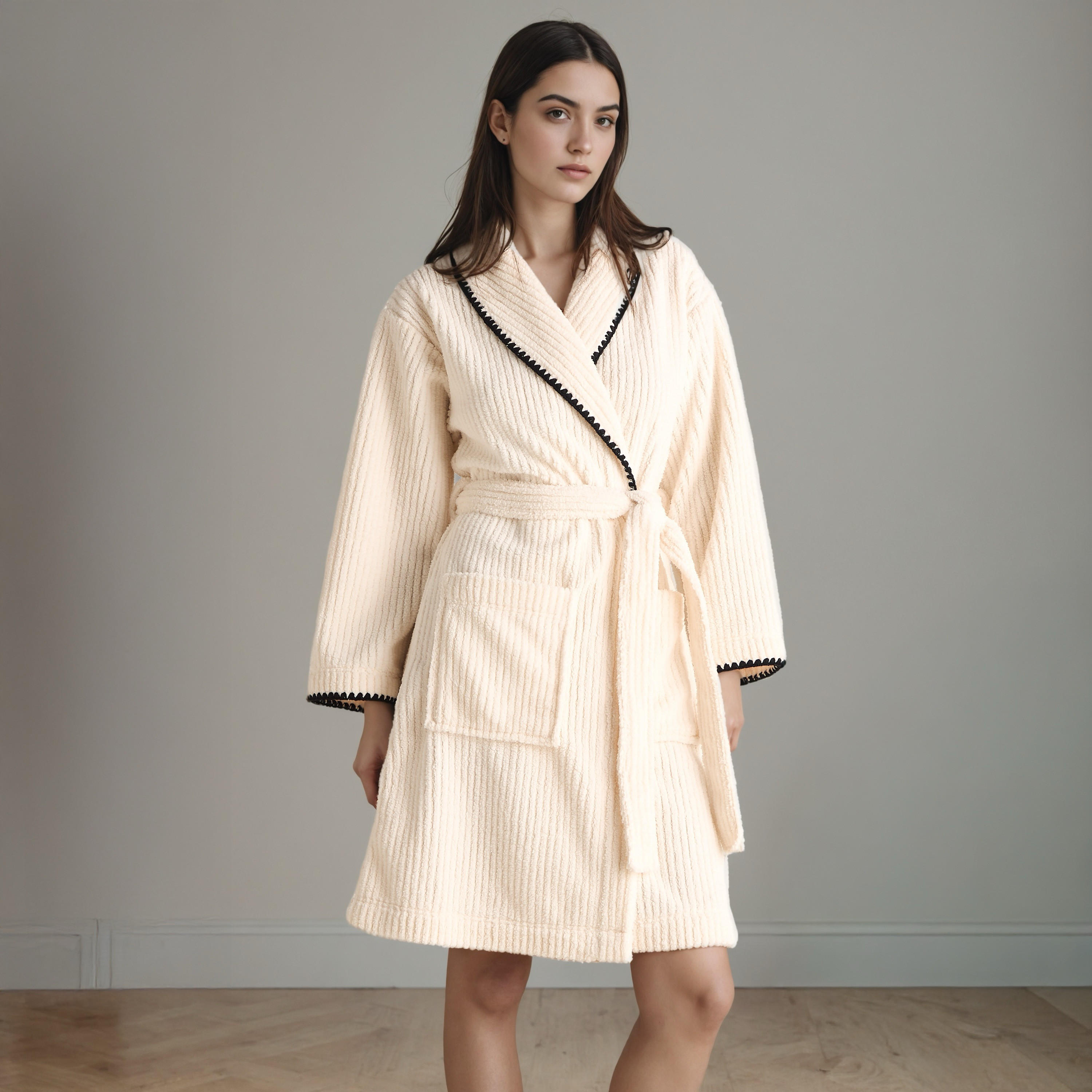 Robe Knee Length Polyester with Tie Belt-women-clothing-nightwear-robes-image-2