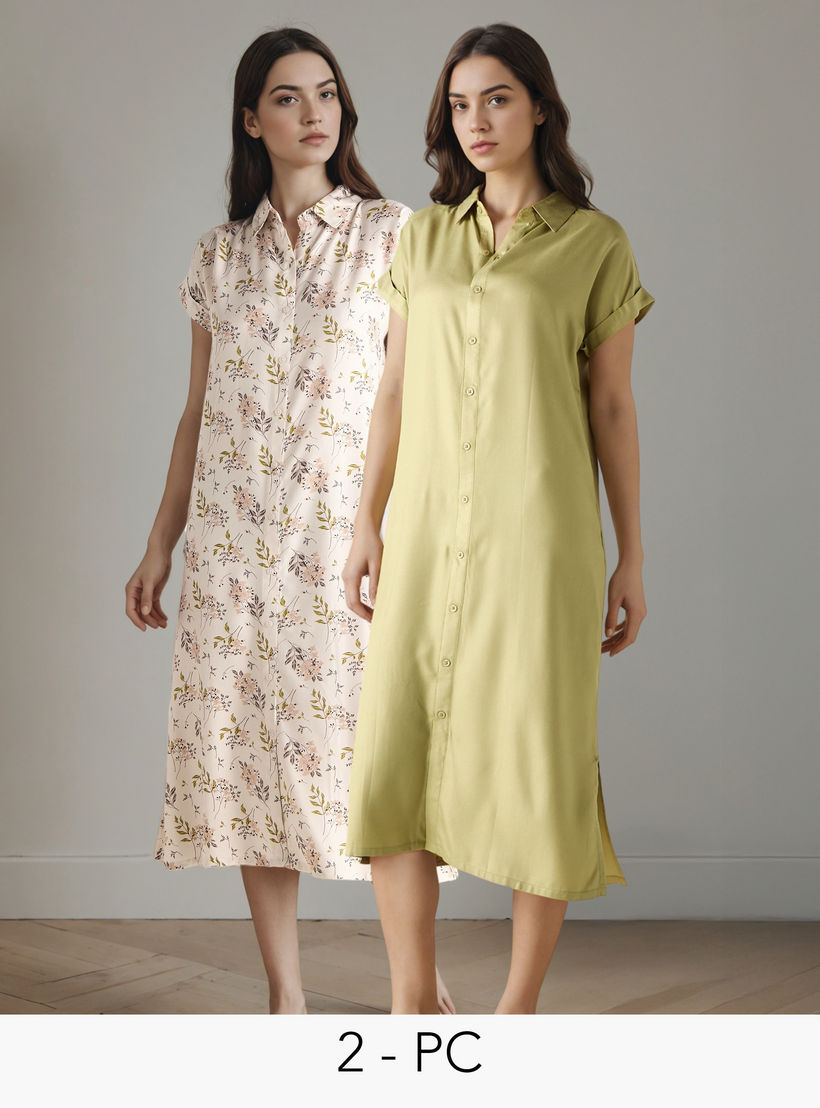 فساتين نوم متنوعة بياقة عادية وأزرار - طقم من 2-women-clothing-nightwear-nighties-image-1