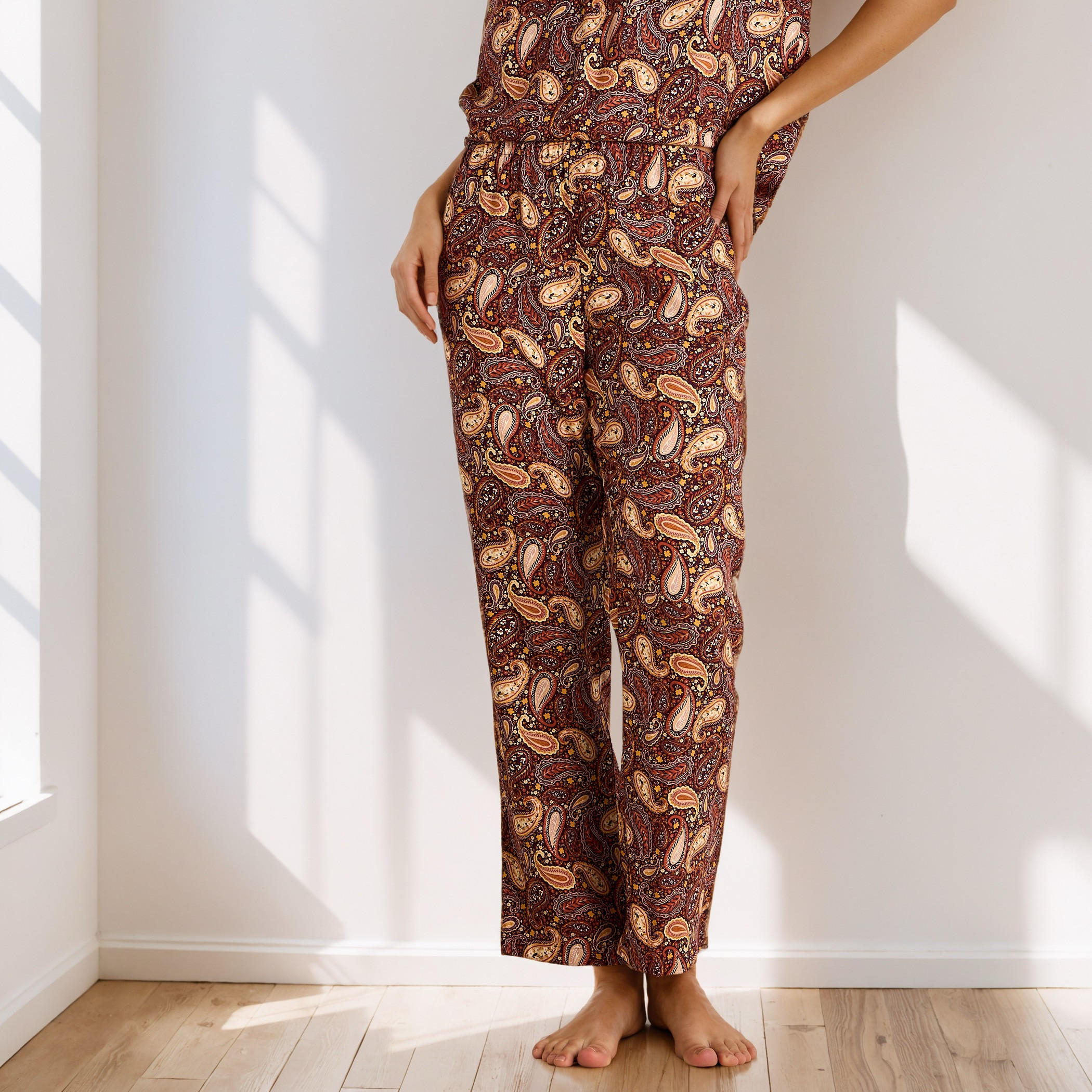 Paisley Print Top with Pyjama and Eye Mask Set-women-clothing-nightwear-pyjamas-longsets-image-4