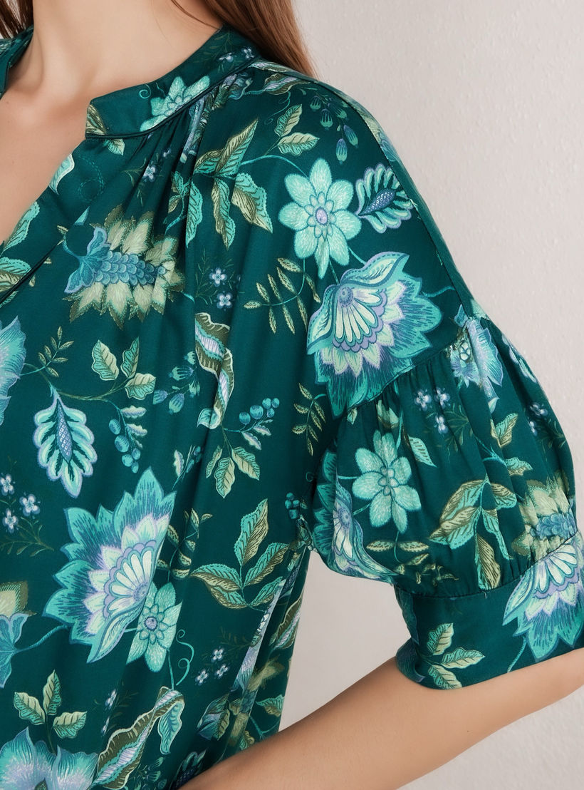 Floral Print Collared Viscose Night Dress-women-clothing-nightwear-nighties-image-5