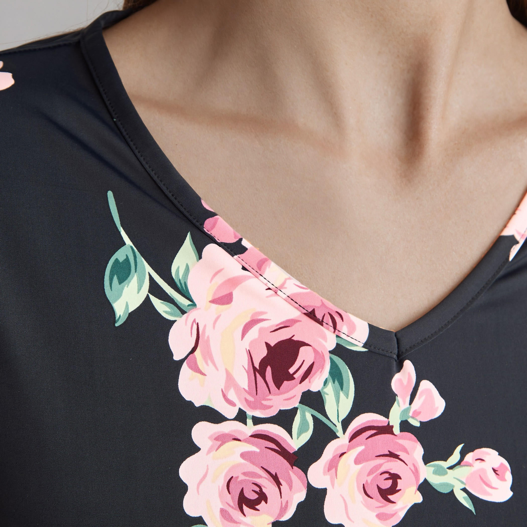 Floral Print V-neck Night Dress with Lace Sleeve-women-clothing-nightwear-nighties-image-4