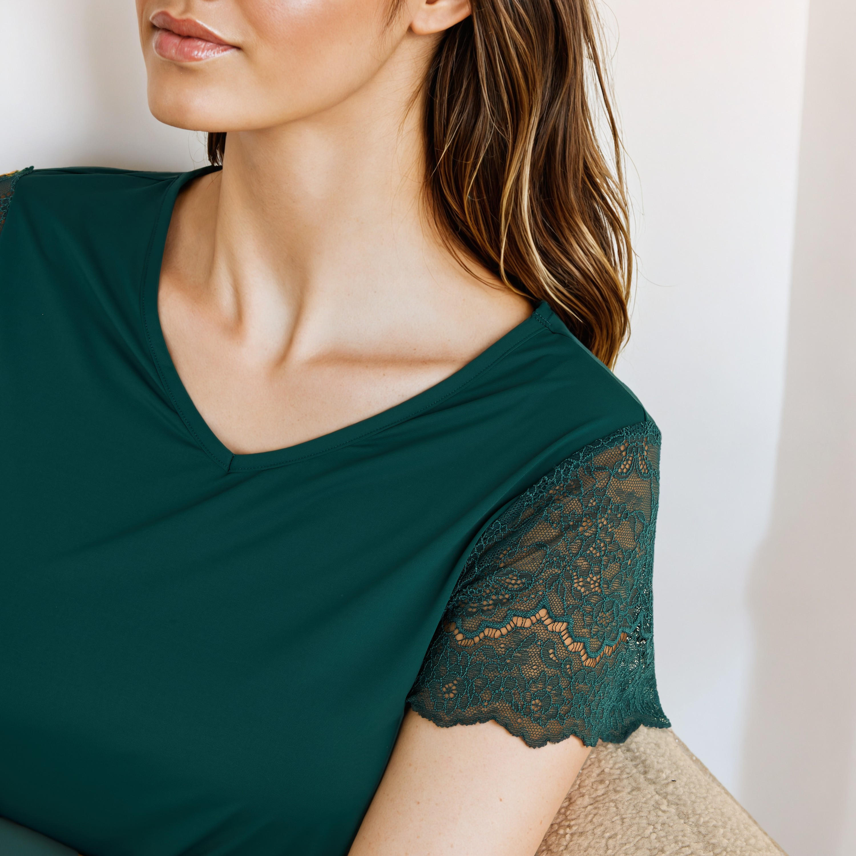 V-neck Night Dress with Lace Sleeve-women-clothing-nightwear-nighties-image-3