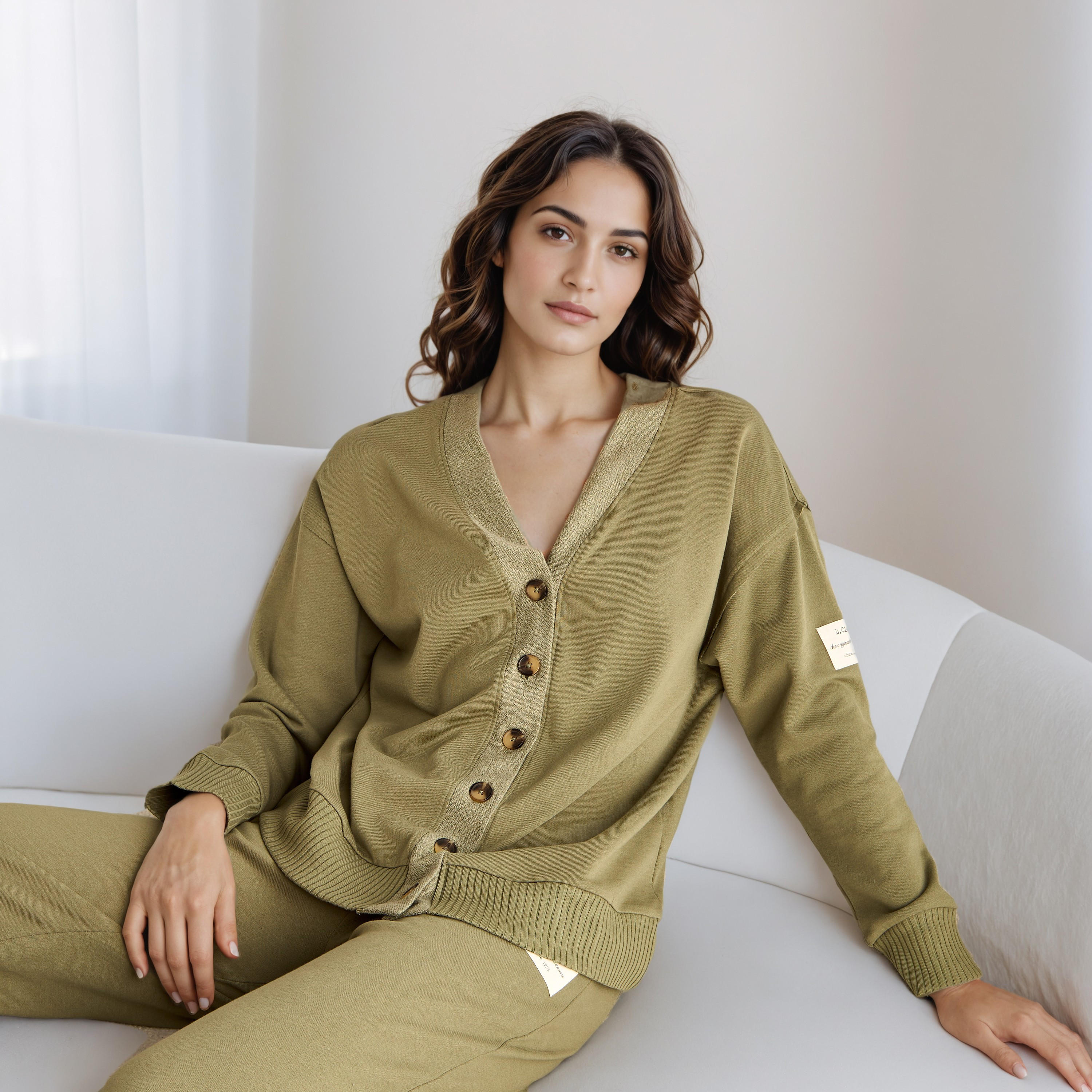 Pyjama Set Button-Down Cardigan Shirt & Trousers-women-clothing-nightwear-pyjamas-longsets-image-2