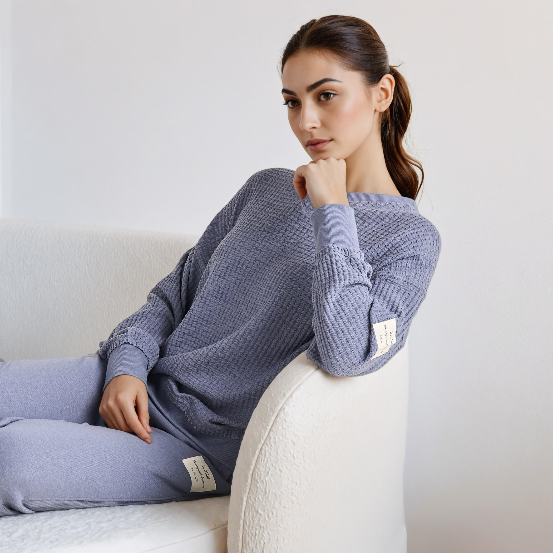Pyjama Set Textured Sweatshirt & Pants-women-clothing-nightwear-pyjamas-longsets-image-2