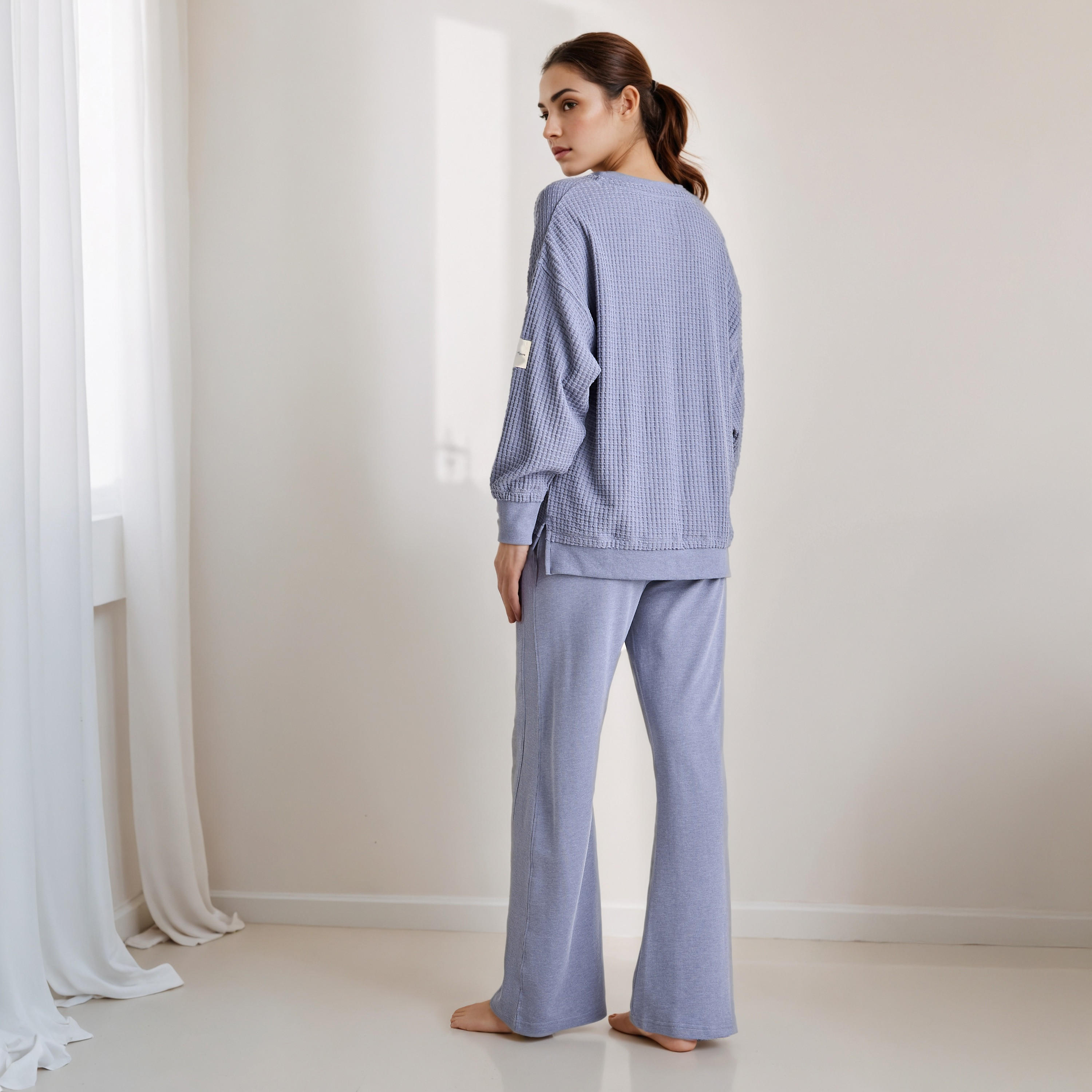 Pyjama Set Textured Sweatshirt & Pants-women-clothing-nightwear-pyjamas-longsets-image-3