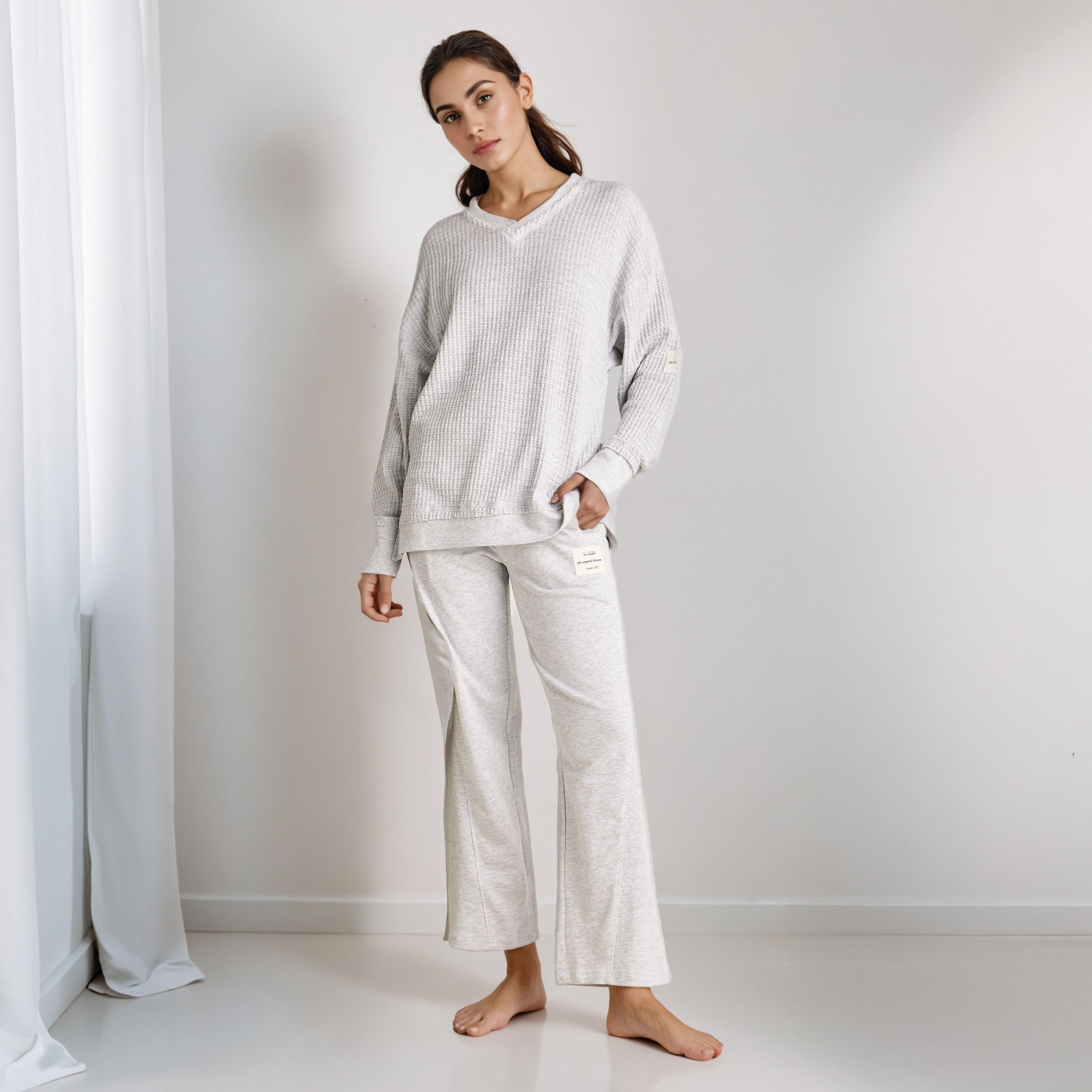 Pyjama Set Textured Sweatshirt & Pants-women-clothing-nightwear-pyjamas-longsets-image-1