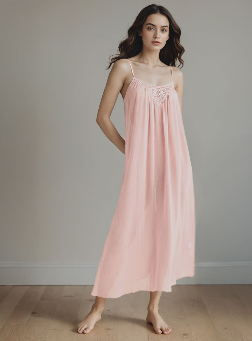Lace Accent Sleeveless Night Dress-women-clothing-nightwear-nighties-image-2