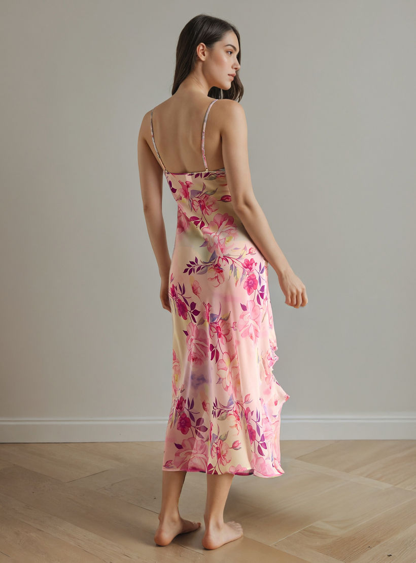 فستان سهل الارتداء بياقة V بطبعات زهور مع كشكش-women-clothing-nightwear-nighties-image-3