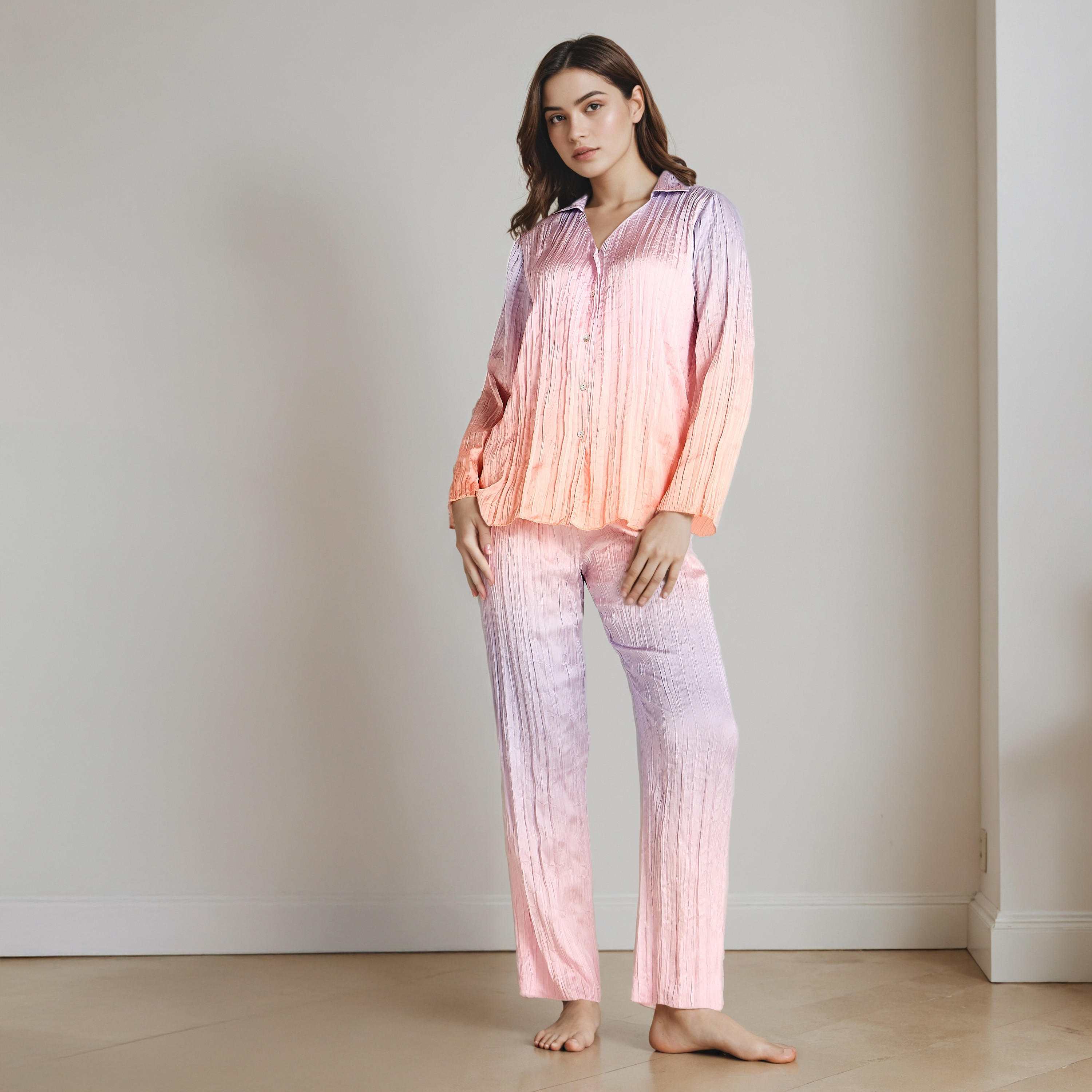 Pyjama Set Button-Down Shirt & Trousers-women-clothing-nightwear-pyjamas-longsets-image-1