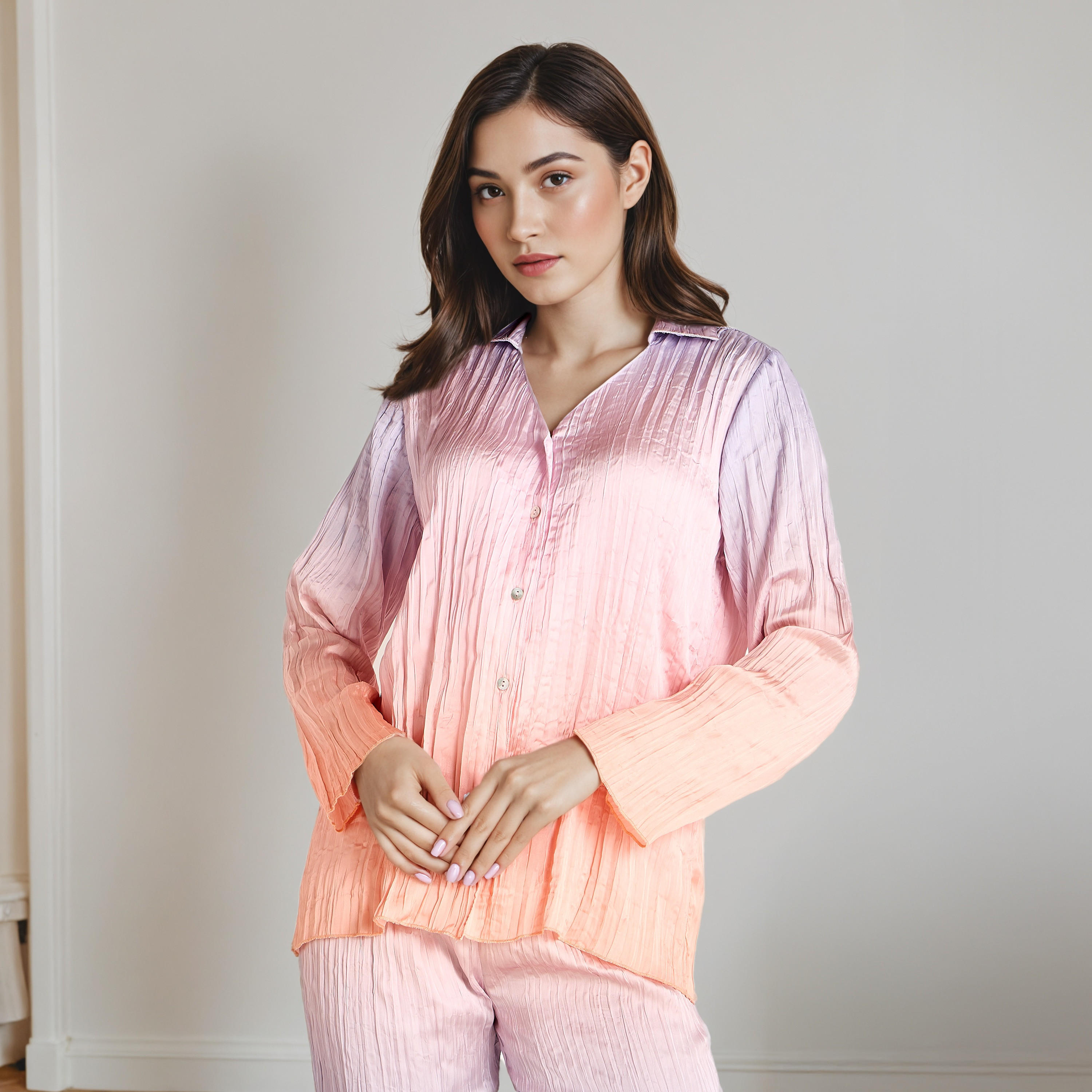 Pyjama Set Button-Down Shirt & Trousers-women-clothing-nightwear-pyjamas-longsets-image-2