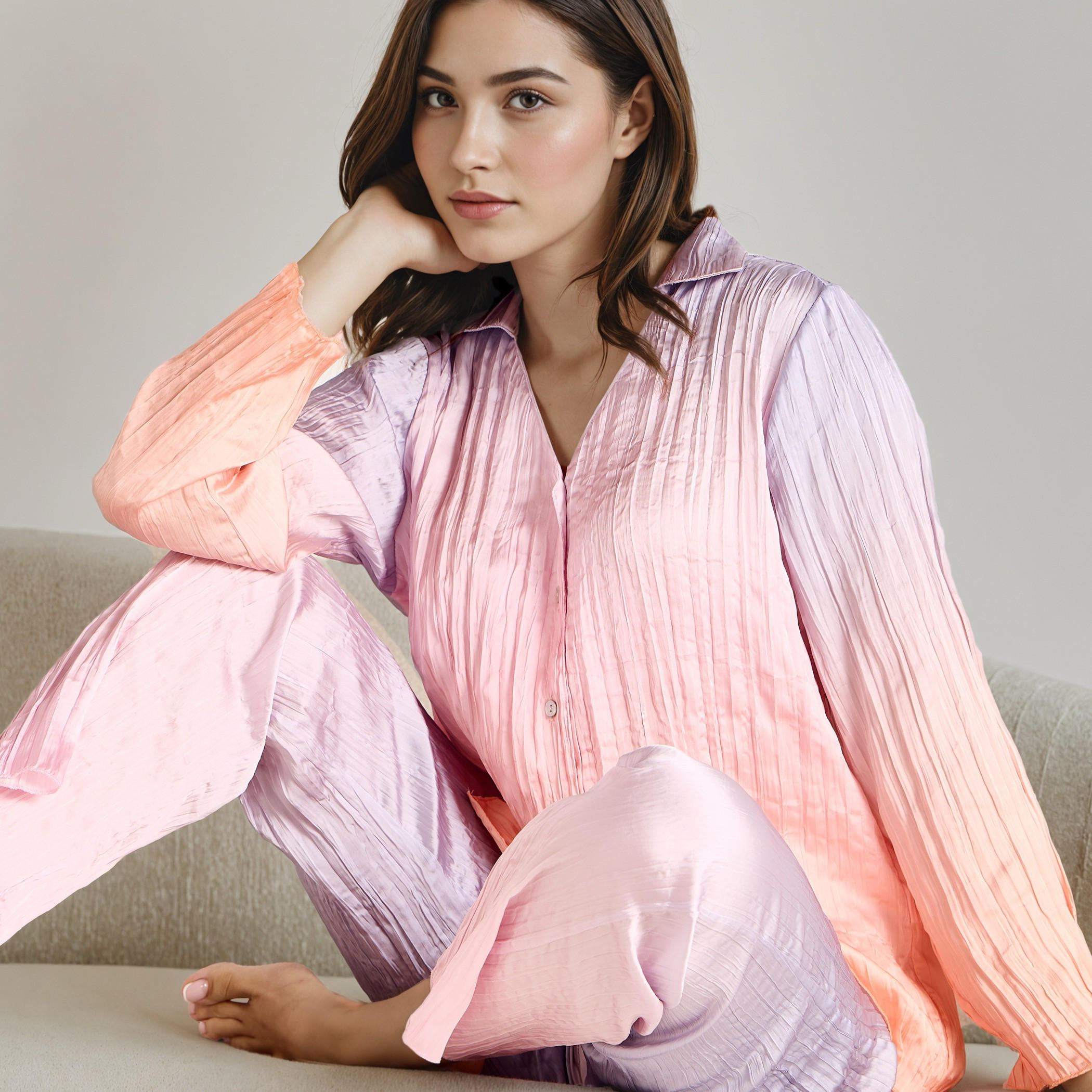 Pyjama Set Button-Down Shirt & Trousers-women-clothing-nightwear-pyjamas-longsets-image-7