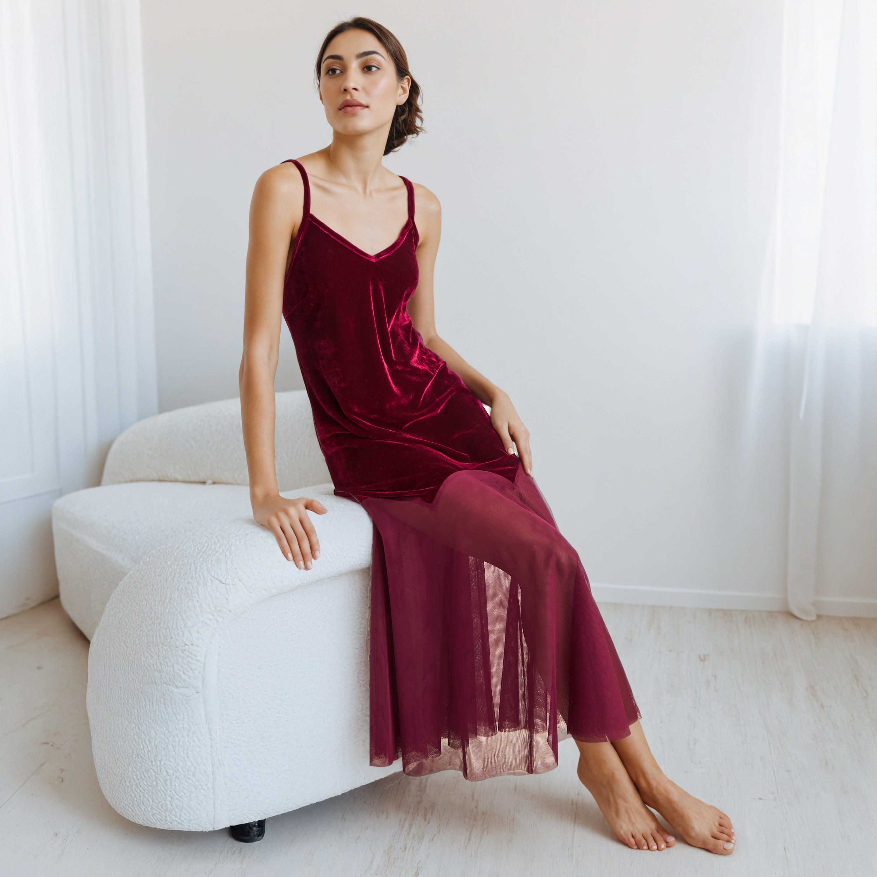 Nighty Polyester Blend with V-neck-women-clothing-nightwear-nighties-image-1