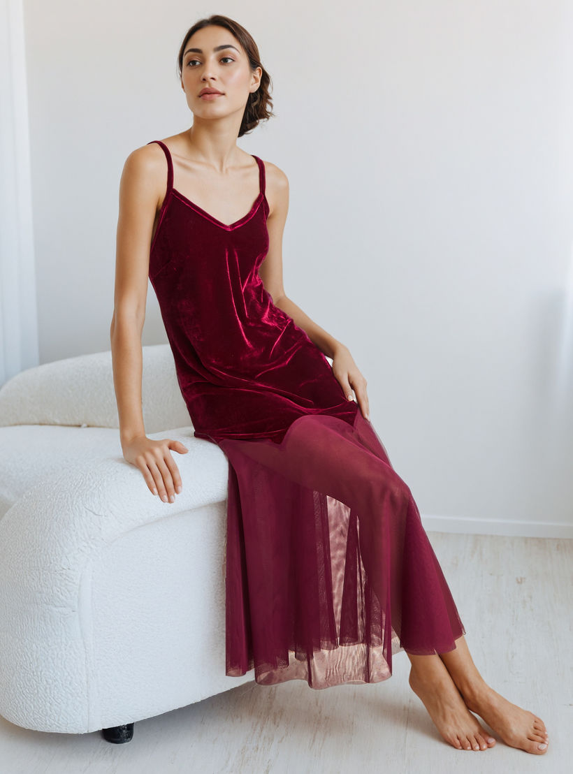 فستان نوم من مزيج البوليستر برقبة V-women-clothing-nightwear-nighties-image-1