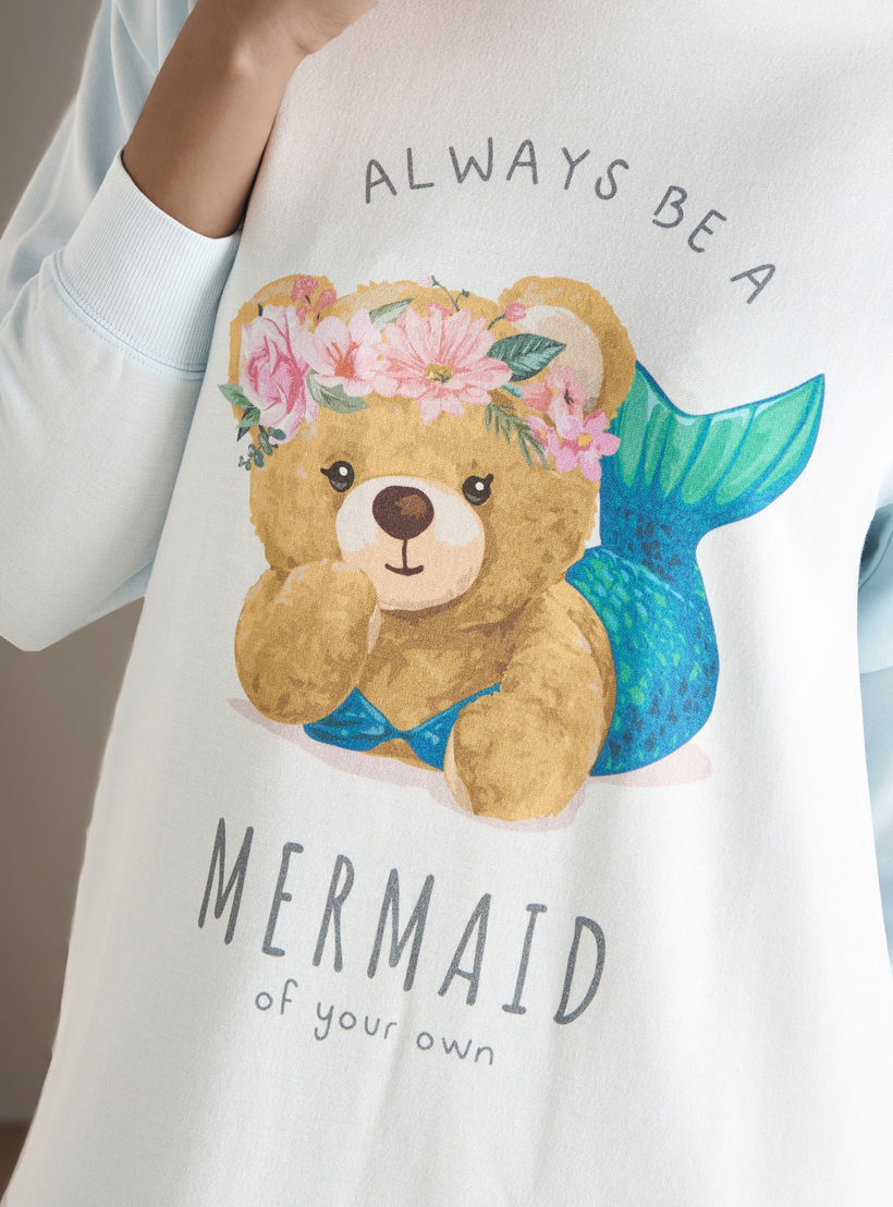 Mermaid Bear Print Sleepshirt with Long Sleeves-women-clothing-nightwear-nighties-image-3