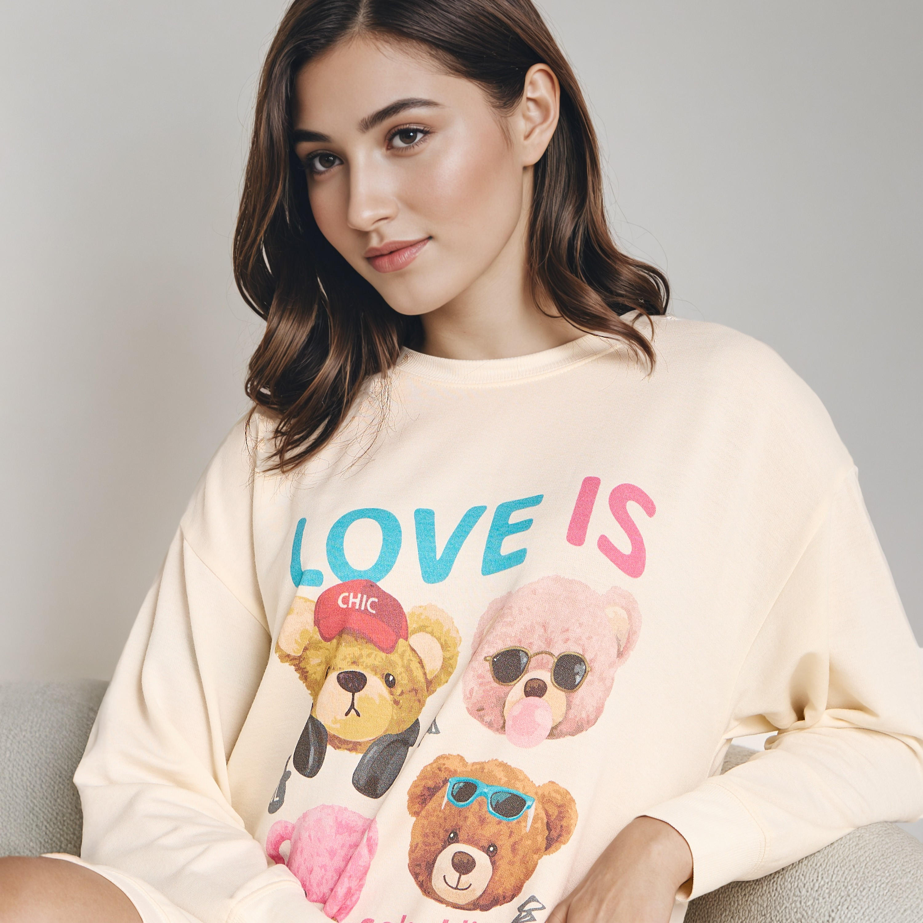 Mermaid Bear Print Sleepshirt with Long Sleeves-women-clothing-nightwear-nighties-image-4
