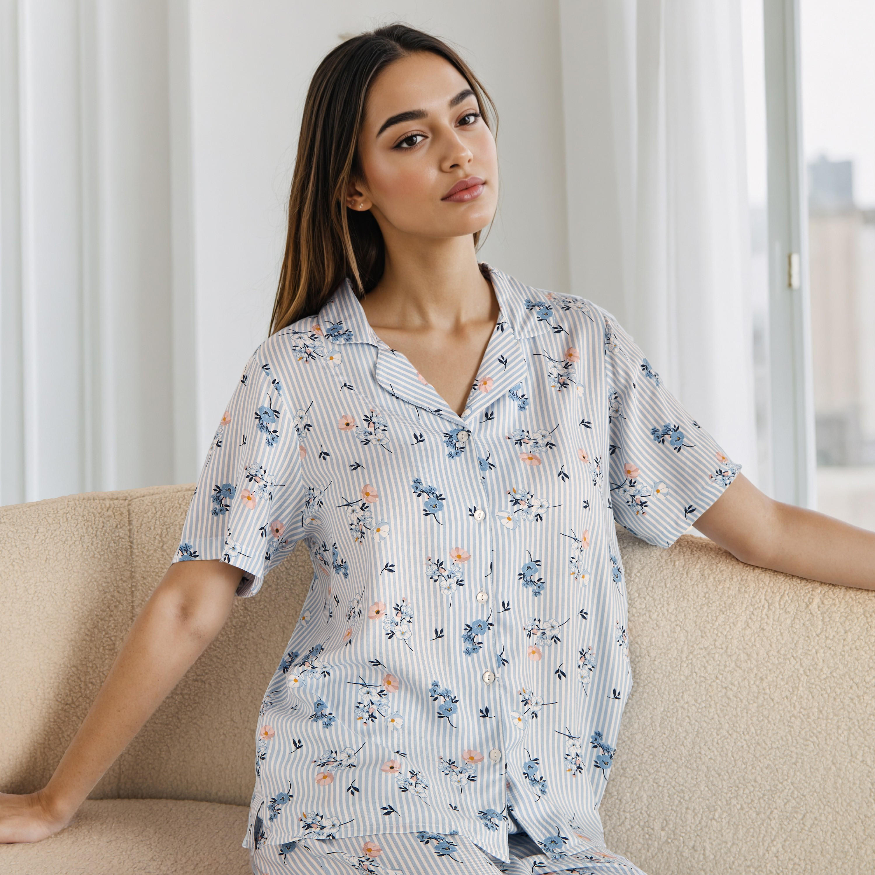 قناع عين وطقم بيجاما بطبعات زهور-women-clothing-nightwear-pyjamas-longsets-image-5