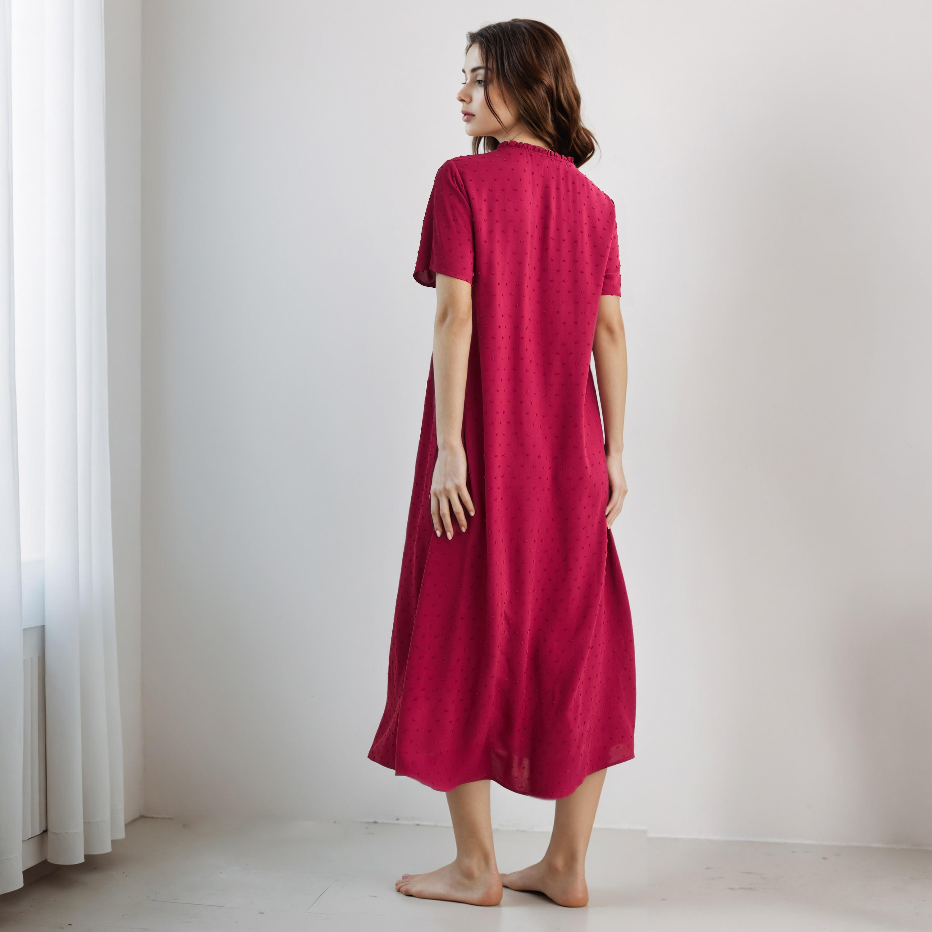 Night Dress Short Sleeves with Lace Detail-women-clothing-nightwear-nighties-image-3