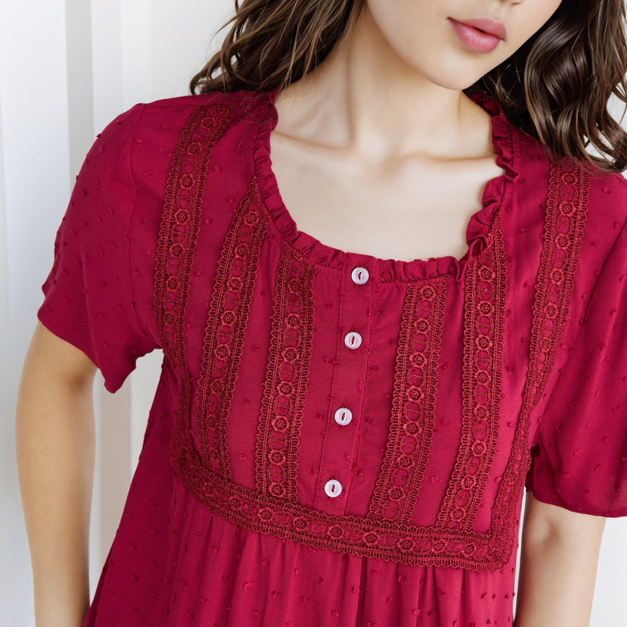 Night Dress Short Sleeves with Lace Detail-women-clothing-nightwear-nighties-image-4