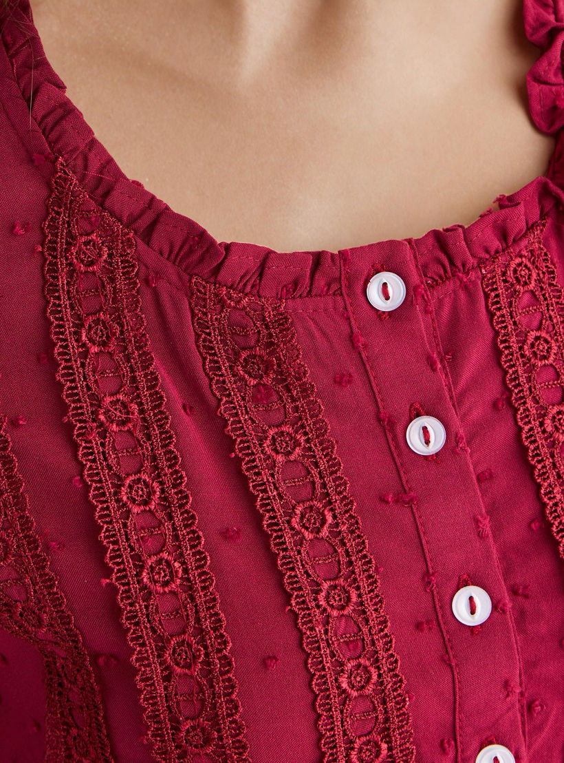 Night Dress Short Sleeves with Lace Detail-women-clothing-nightwear-nighties-image-5