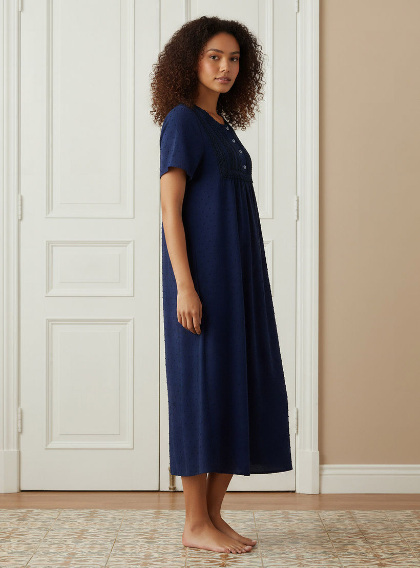 Night Dress Short Sleeves with Lace Detail-women-clothing-nightwear-nighties-image-2