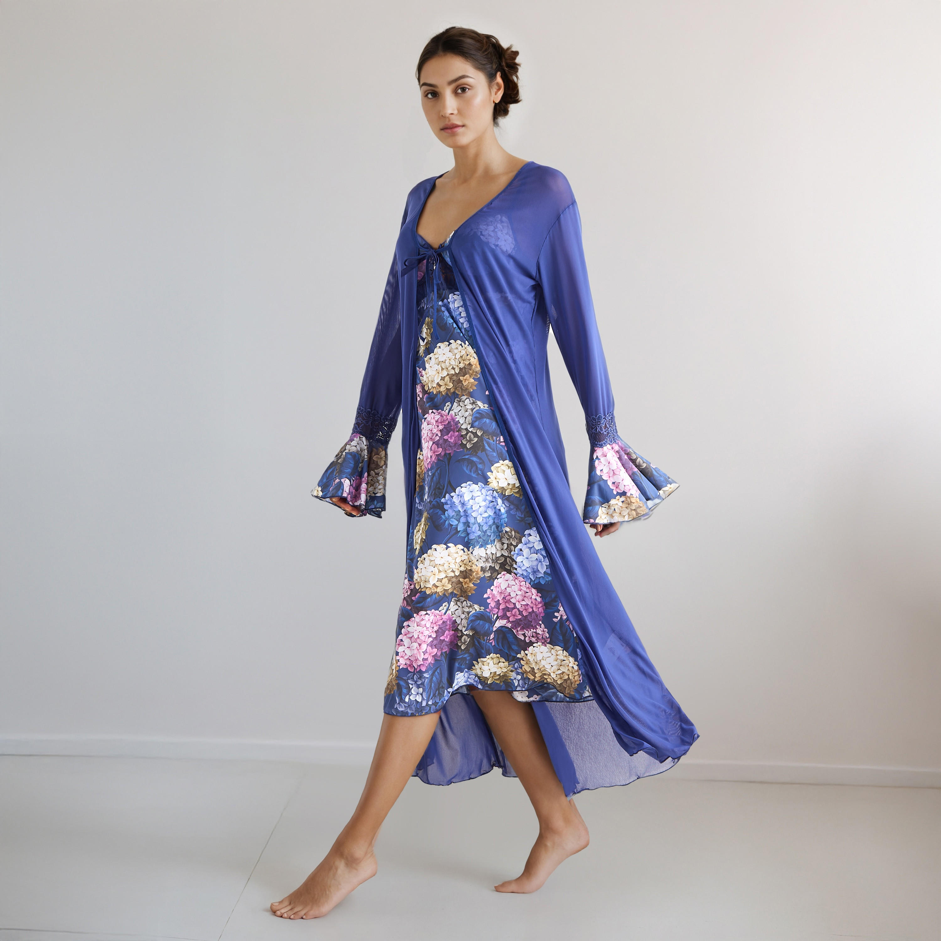 Nighty Midi Length with Plunge Neckline and Robe-women-clothing-nightwear-nighties-image-1